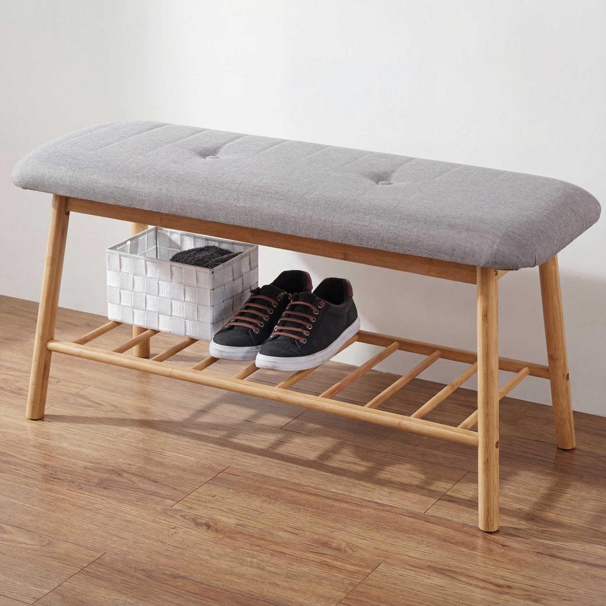 SITZBANK SCHUHREGAL Braun, Grau - Braun/Grau, Holz (90/44/34cm) - MCW