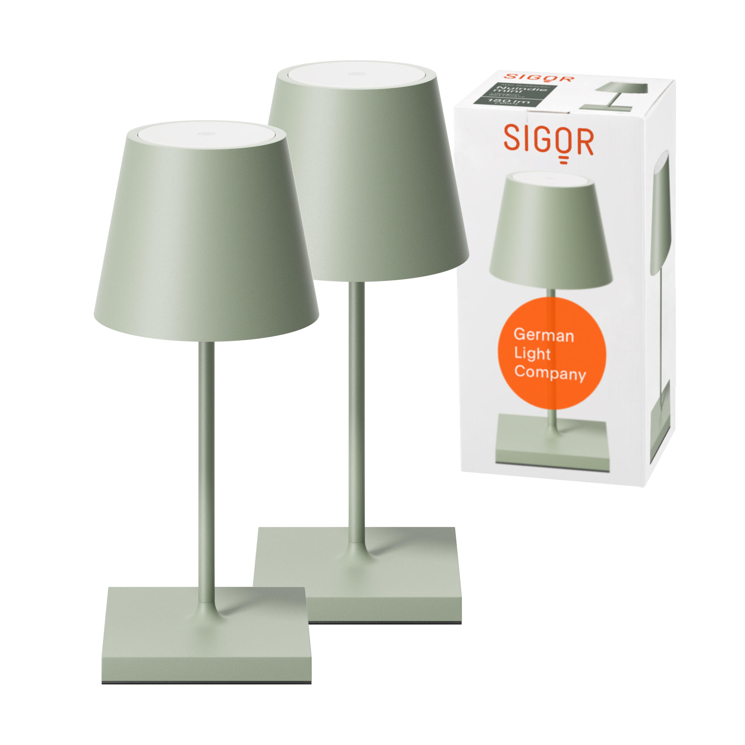 LED Akku-Tischlampe, Nuindie mini 3.0 2er-Set, salbeigrün - Grün, Metall (25/10/25cm) - Sigor