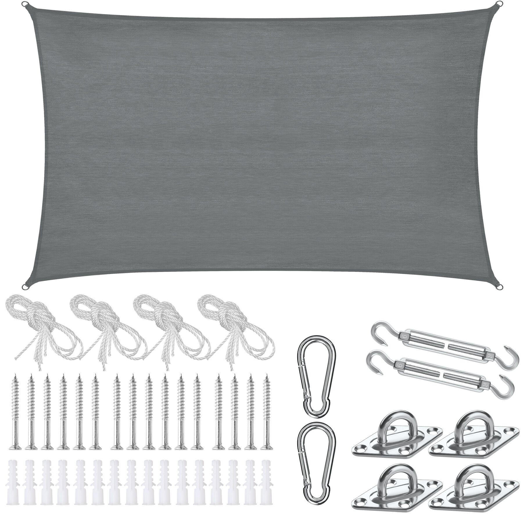 SONNENSEGEL Sunny,umfangreiches Montagematerial,grau - Grau, Kunststoff (600/400cm) - tectake