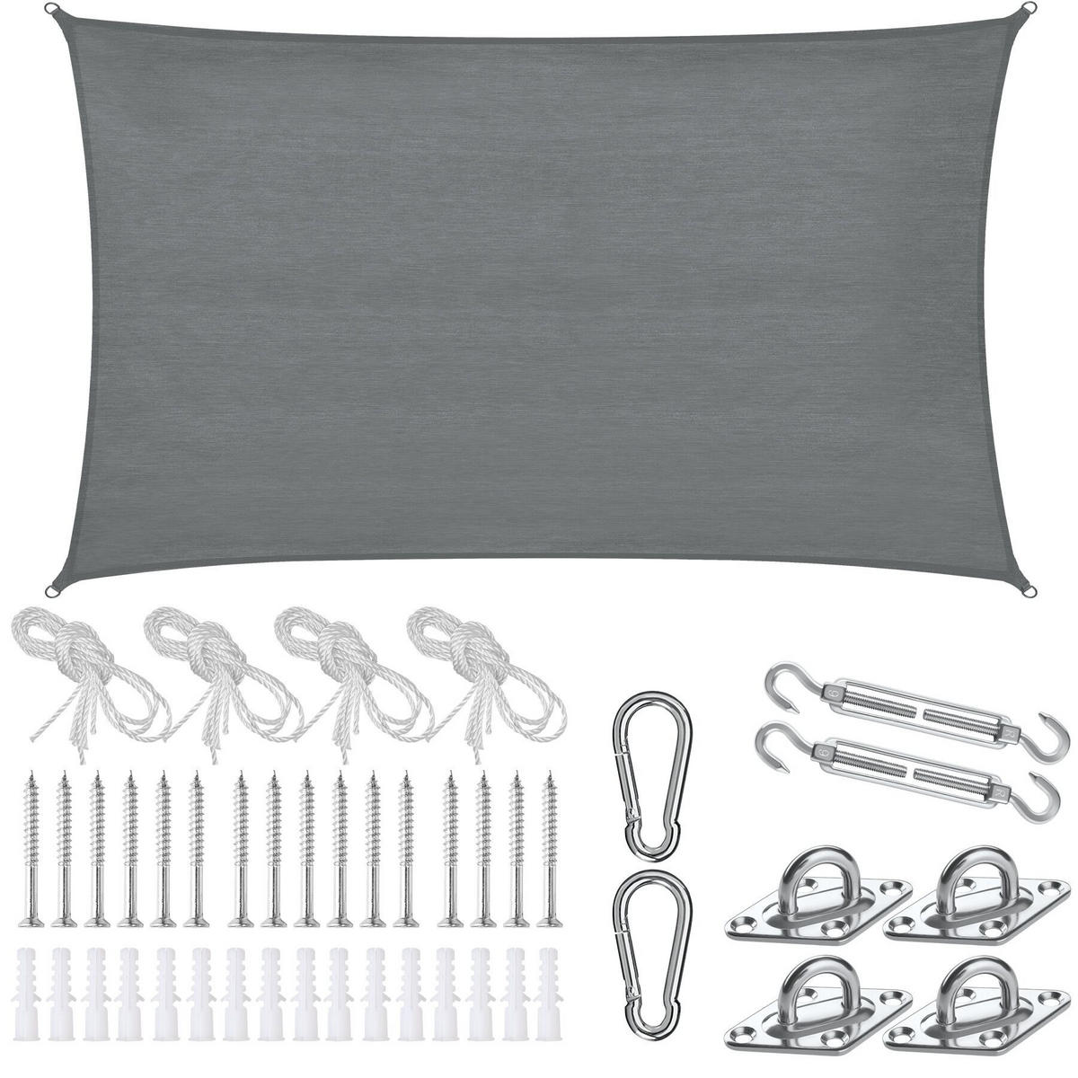 SONNENSEGEL Sunny,umfangreiches Montagematerial,grau - Grau, Kunststoff (500/300cm) - tectake