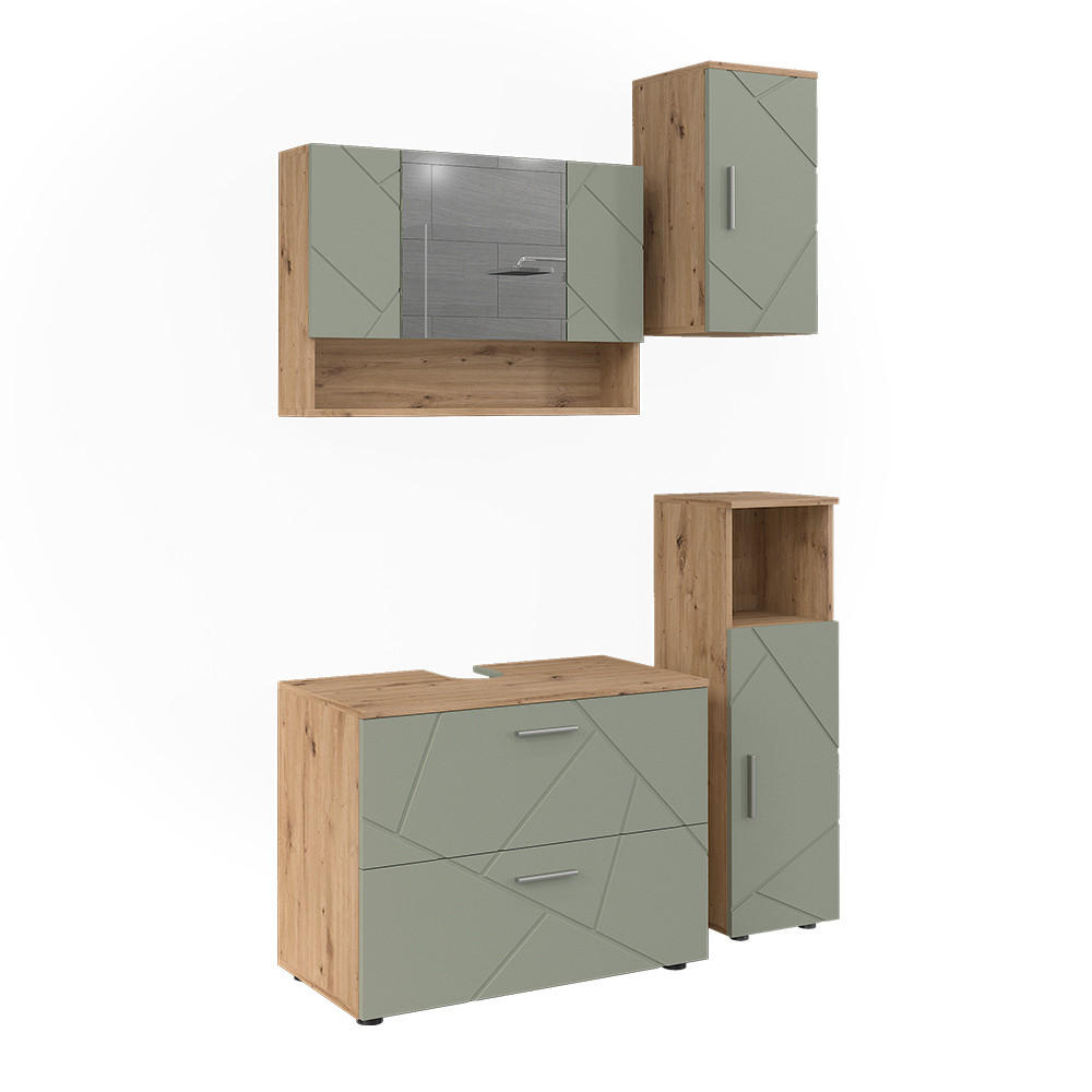 BADMÖBEL-SET Irma Salbeigrün 4 Teile - Salbeigrün, Holzwerkstoff (80/58.6/41cm) - Vicco