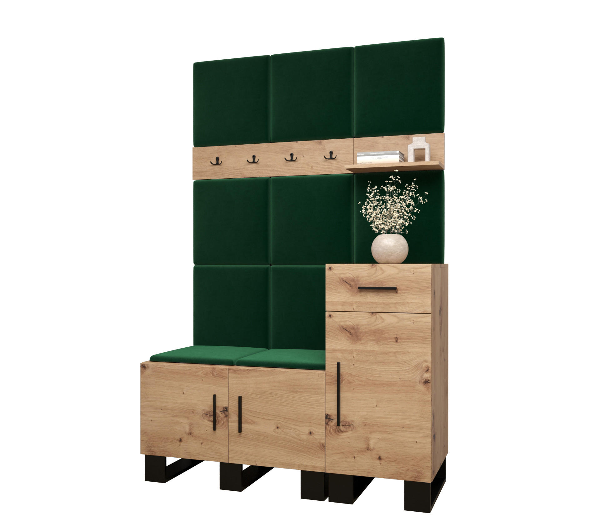 GARDEROBEN-SET 196/126/45,6 - Waldgrün/Schwarz, Holz/Kunststoff (126/196/45.6cm) - Abiks Möbel