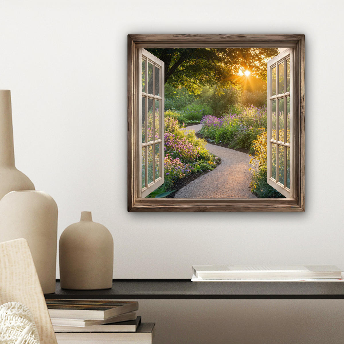 LEINWANDBILD Aussicht - Blumen - Natur - Sonne - Weg 20x20 cm - Hellgelb, Textil (20/20cm) - MuchoWow