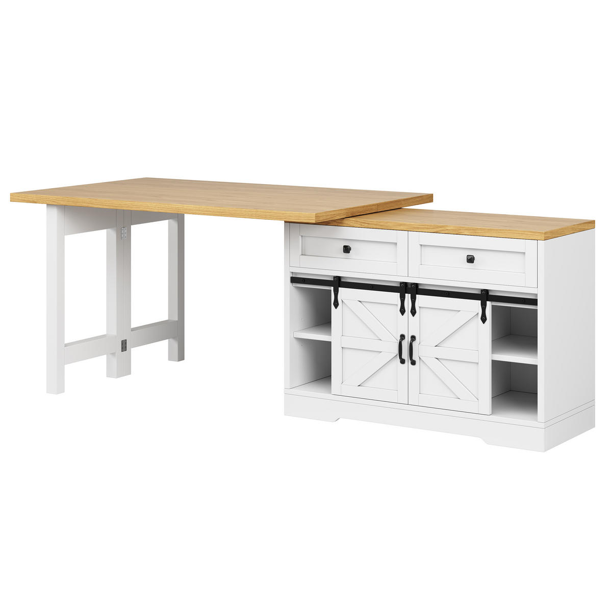 KÜCHENINSEL-ESSTISCH Weiß 120–197×40×72 cm mit 360° Drehtisch und Scheunentor-Schiebetür aus Holzwerkstoff - Weiß, Holzwerkstoff (120/72/40cm) - Luhomfu