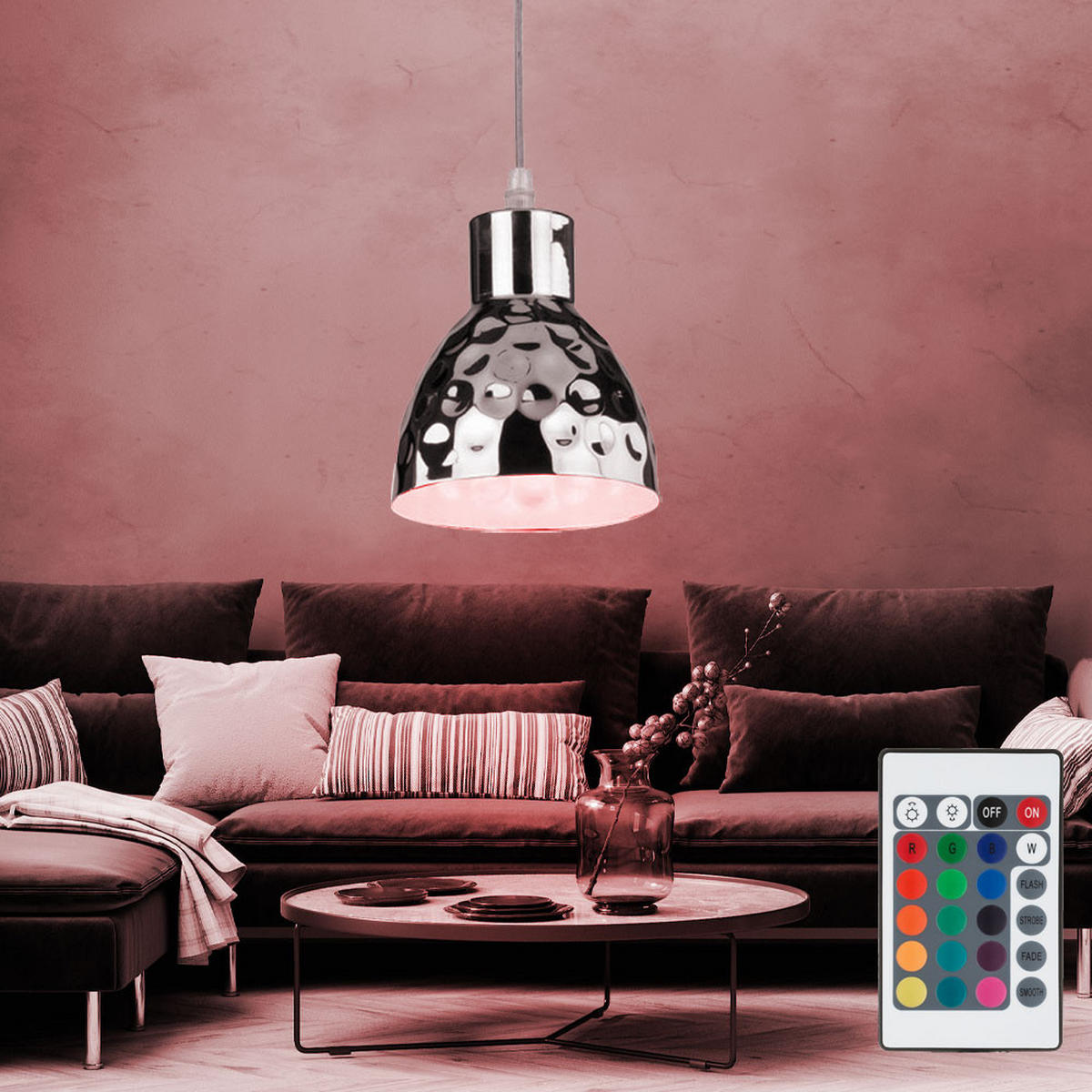 LED HÄNGELEUCHTE chrom Hammerschlag Optik Silber - Silberfarben, Metall (15/15/100cm)