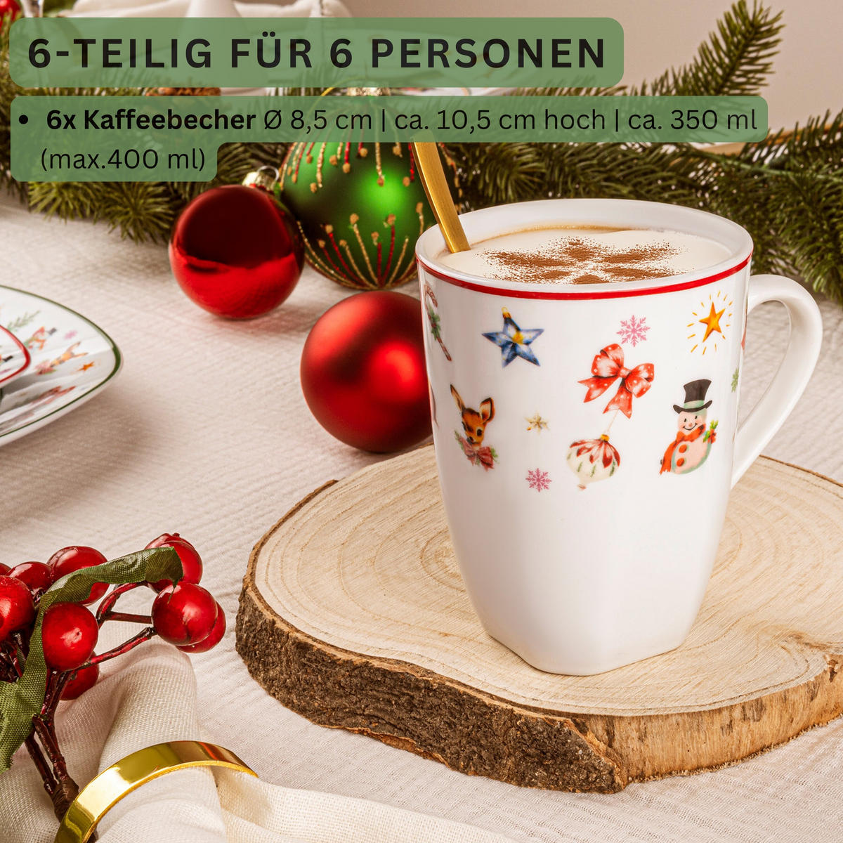 KAFFEEBECHER SET BILGOLA CHRISTMAS DESIGN - 6 teilig aus Porzellan - Weiß, Keramik (0.4L) - Sänger