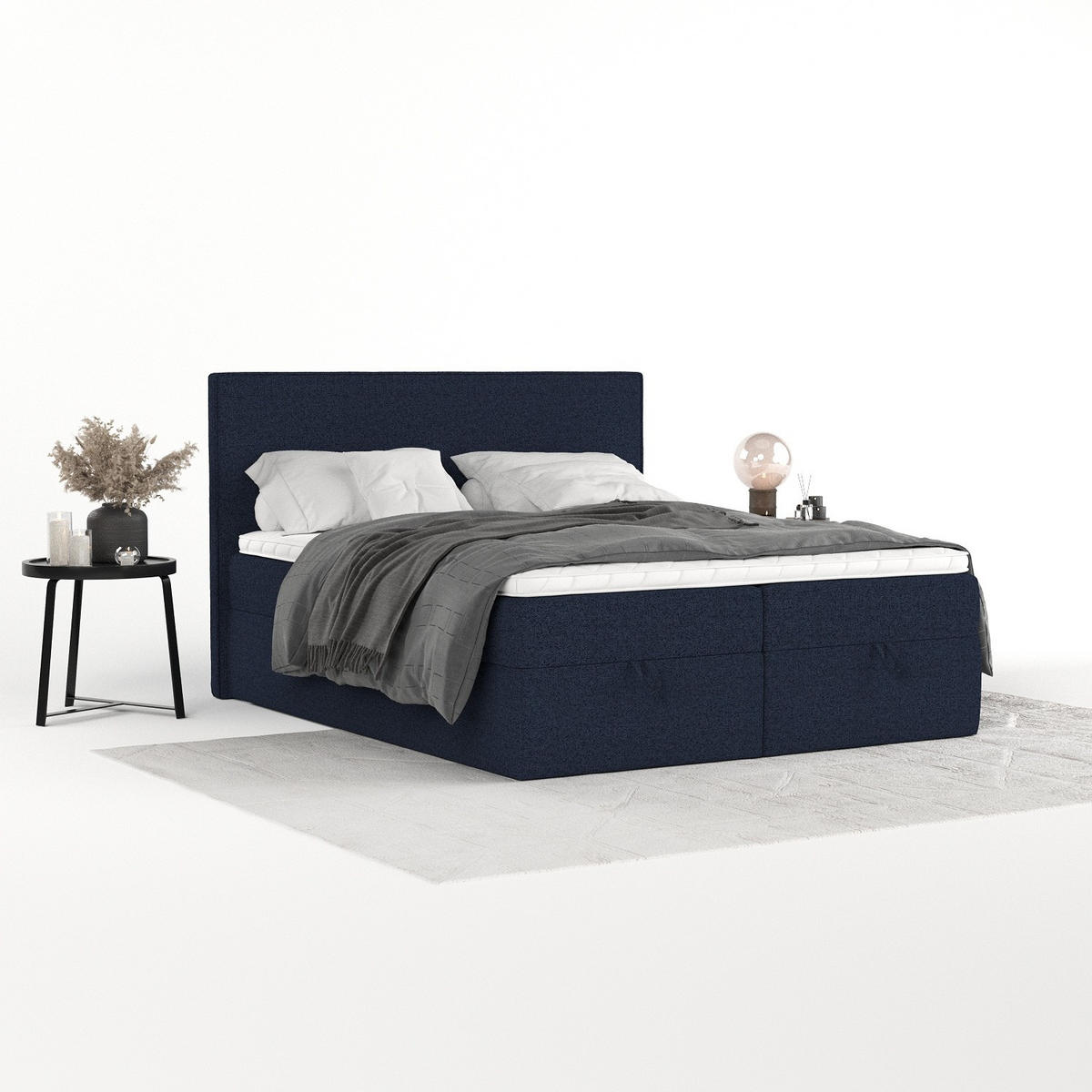 BOXBETT Velma 180/200 cm Marineblau im Riva Stoff - Schwarz/Dunkelblau, Holz/Holzwerkstoff (180/200cm) - AltaBeds