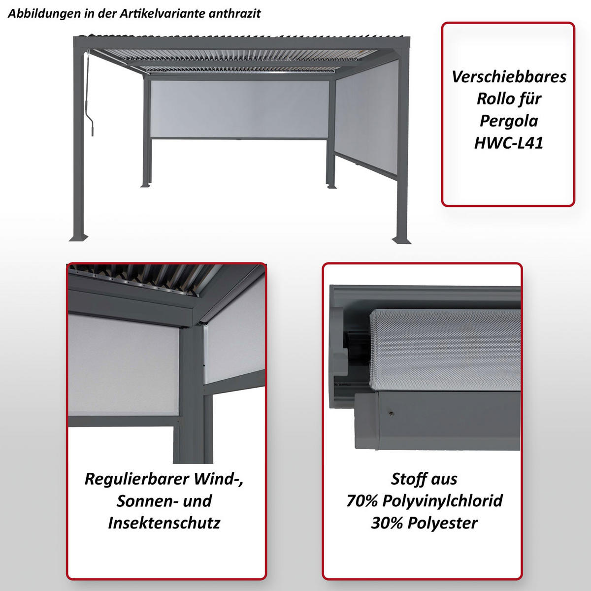 SEITENWAND FÜR PERGOLA Anthrazit - Anthrazit, Textil (338/206/1cm) - MCW