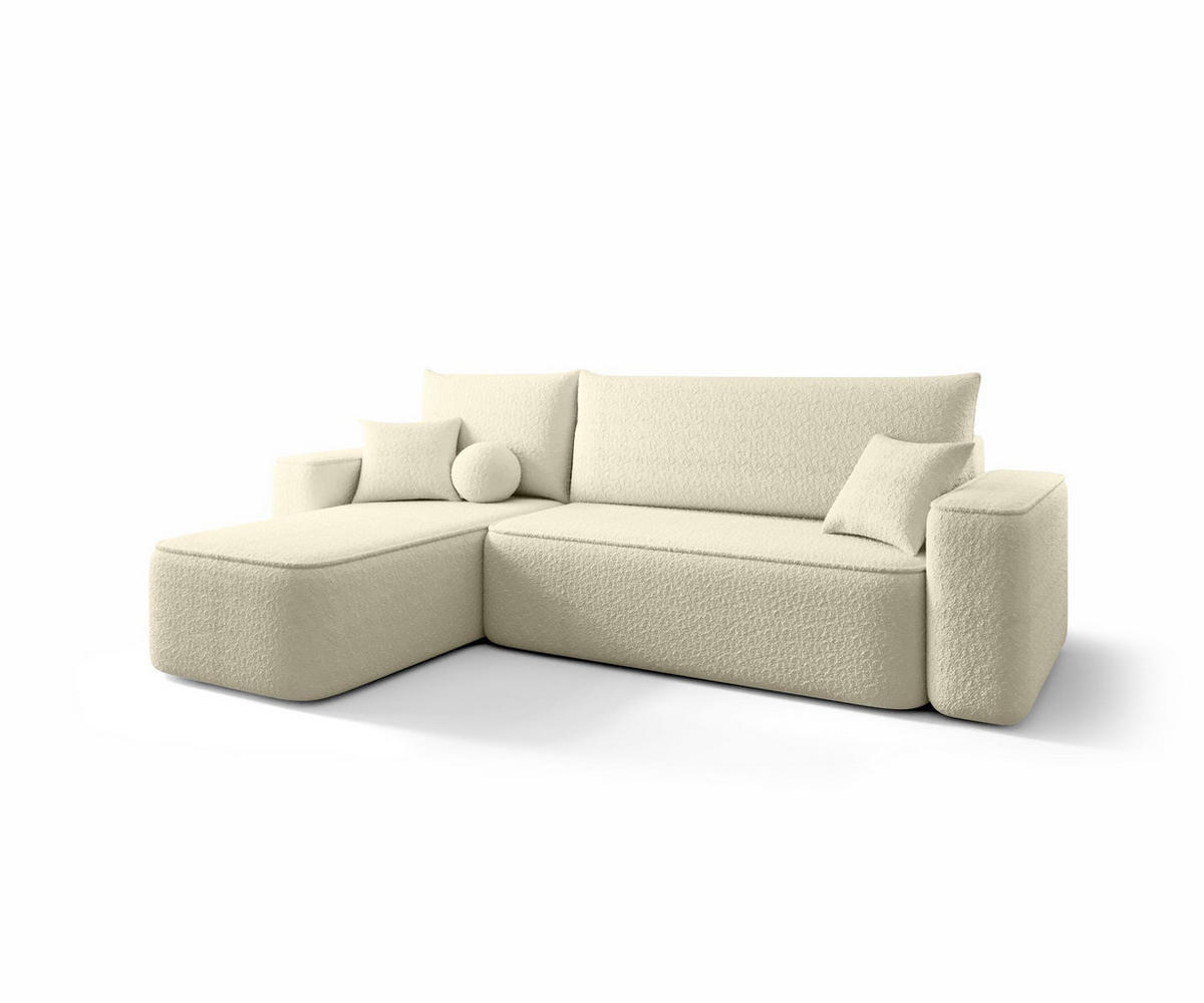 ECKSOFA TEXAS links hellbeige Bukle Quelle 2 - Schlaffunktion, Bettkasten - Creme, Textil (250/150cm) - Cornero