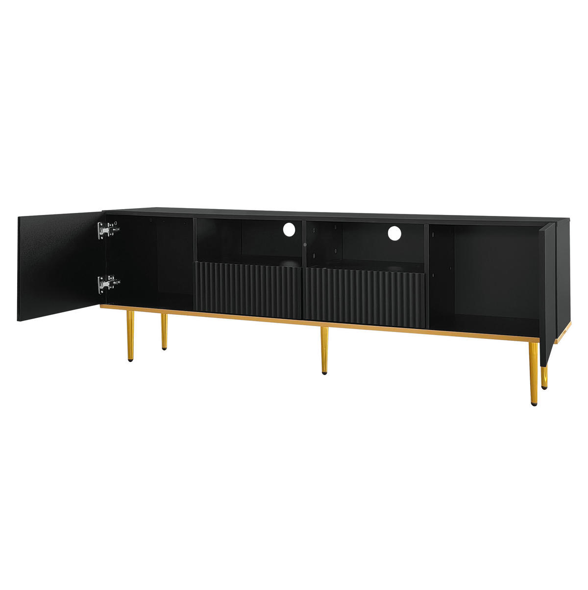 TV-LOWBOARD aus Spanplatte 165x36x55 cm Schwarz-Gold mit 2 Schubladen und 2 Fächern - Schwarz, Holzwerkstoff (165/55/36cm) - IVMEU