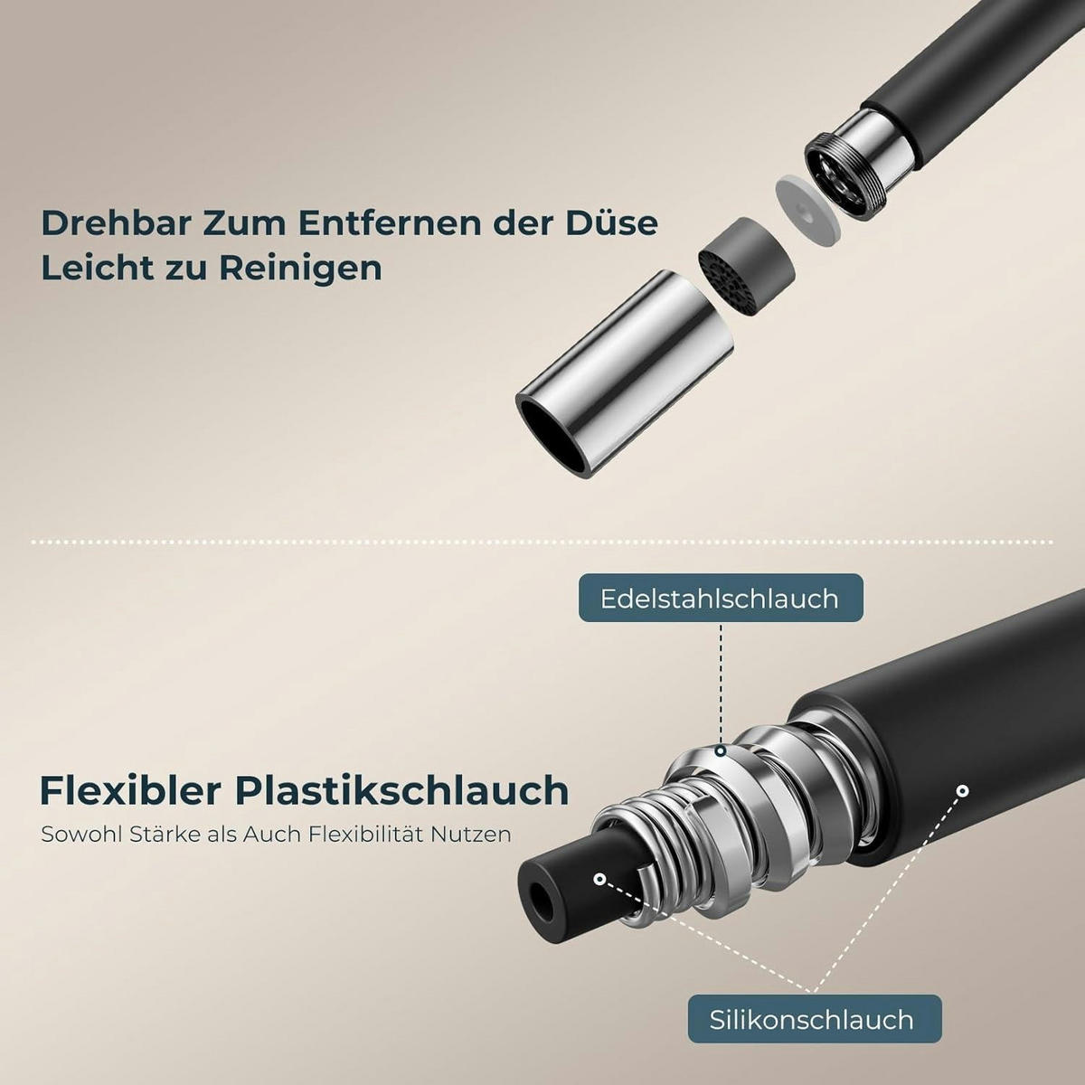 KÜCHENARMATUR mit flexiblem Schlauch polierter Chrom - Multicolor, Metall (21.9/21.8/34.8cm)