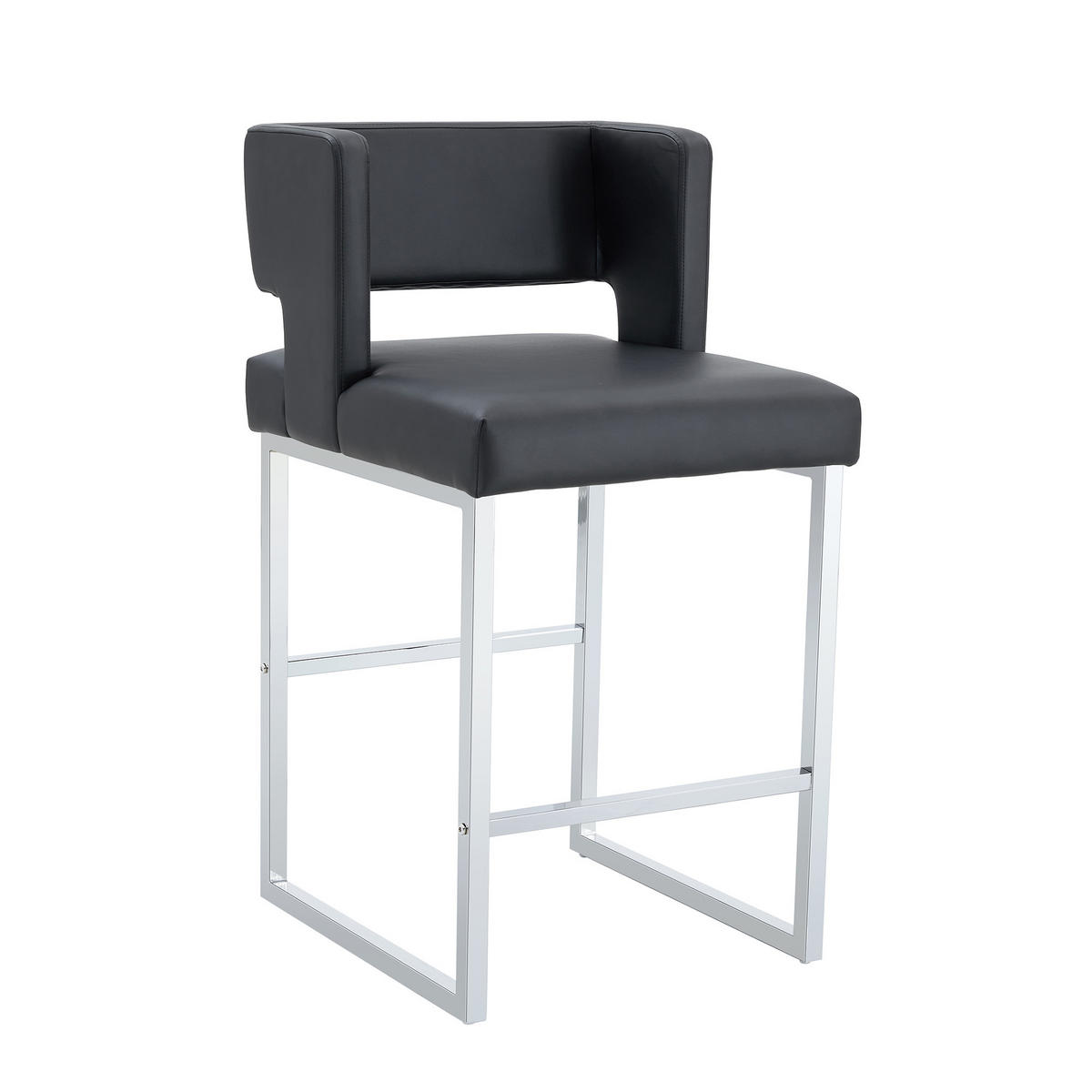 BARHOCKER 2er-Set Schwarz & Silber mit PU-Leder im quadratischen Design - Schwarz, Metall (48/91.4/53.3cm) - PANGIVO