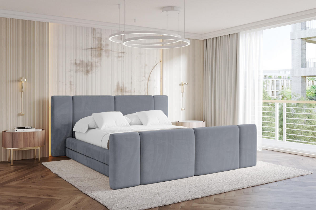 POLSTERBETT mit Bettkasten, Fußteil und Lattenrost, Bett mit Matratze H3/H4 - TEVO-Z 140x200 Grau - Grau, Holzwerkstoff/Textil (140/200cm) - ALTDECOR