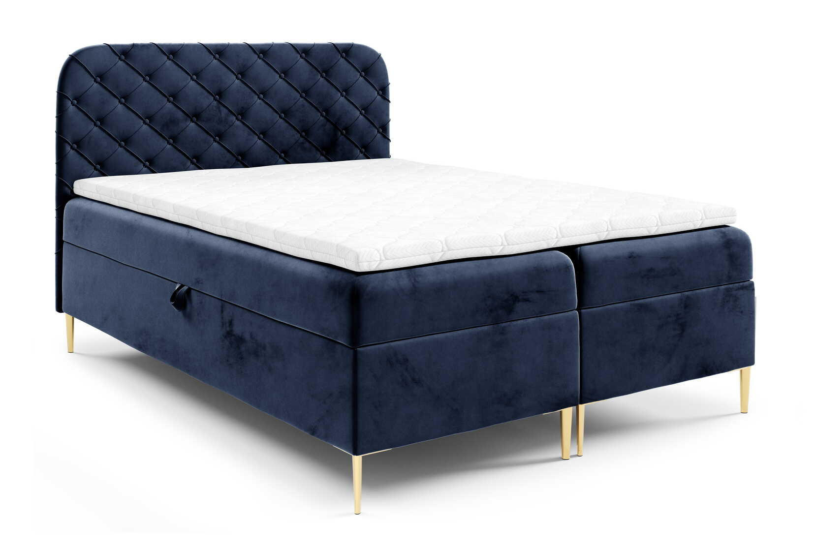 BOXSPRINGBETT 140x200 Elara, Chesterfield, 15 cm Beine, Matratze, Marineblau - Dunkelblau, Holz/Textil (140/200cm) - Emporius