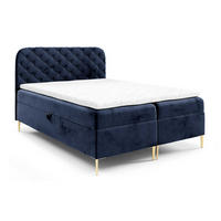 BOXSPRINGBETT 180x200 Elara, Chesterfield, 15 cm Beine, Matratze, Marineblau - Dunkelblau, Holz/Textil (180/200cm) - Emporius
