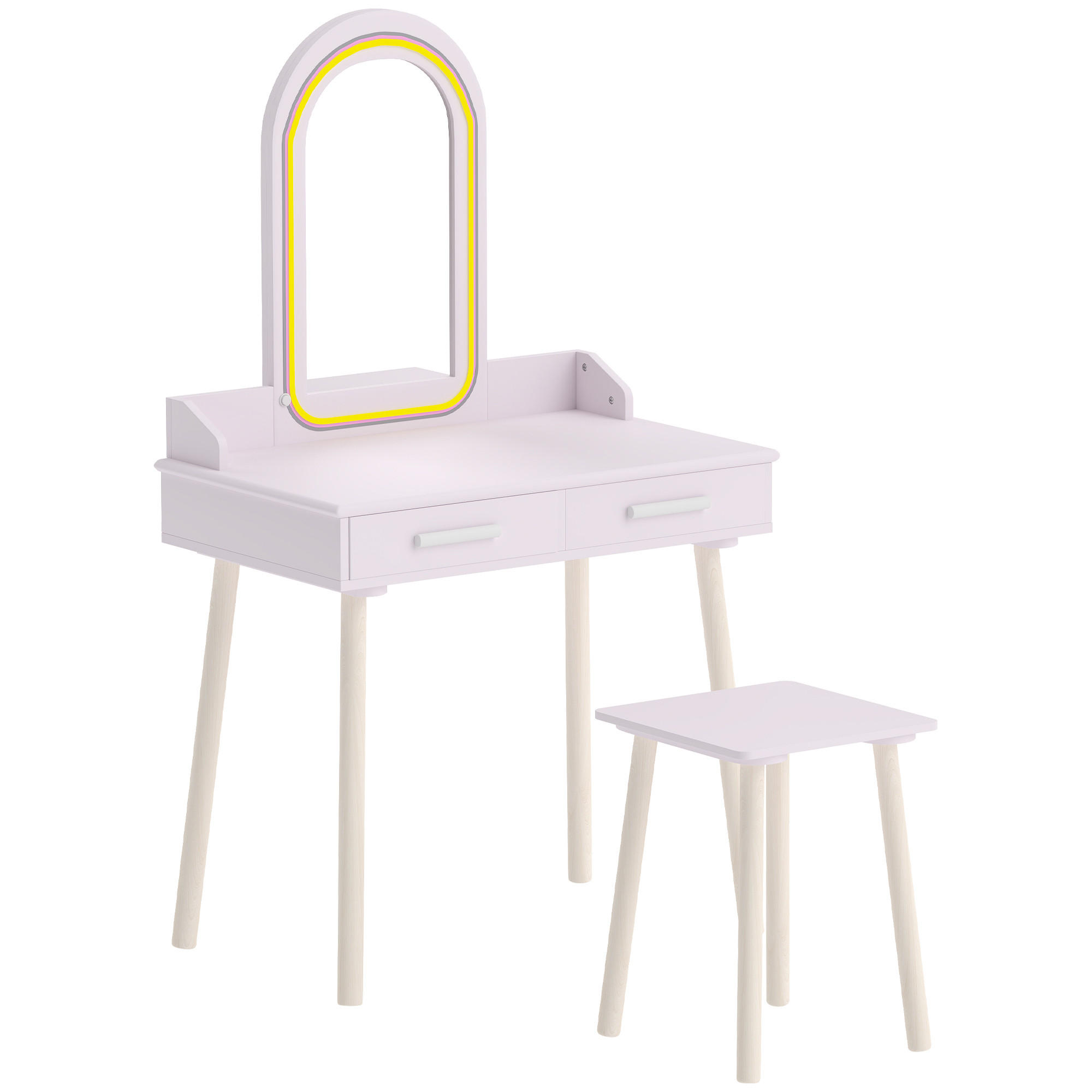 KINDER-SCHMINKTISCH-SET MDF Kiefernholz 2er Set Rosa - Weiß/Rosa, Holz/Holzwerkstoff (36/100/60cm) - AIYAPLAY