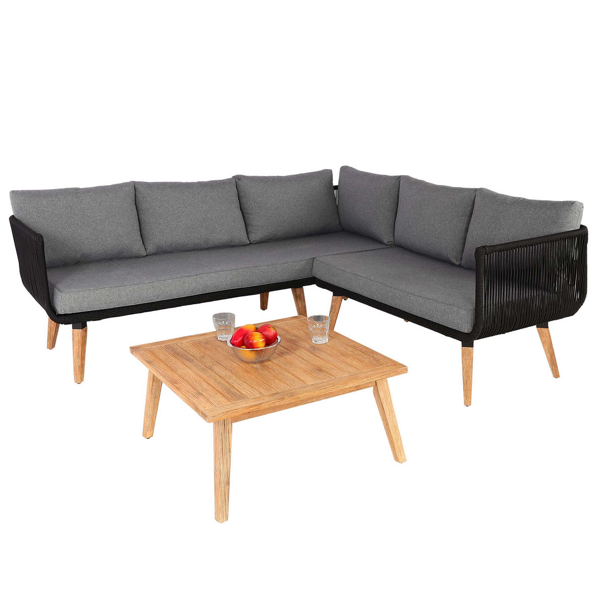 GARTEN-GARNITUR Schwarz, Braun, Grau - Schwarz/Braun, Holz - MCW