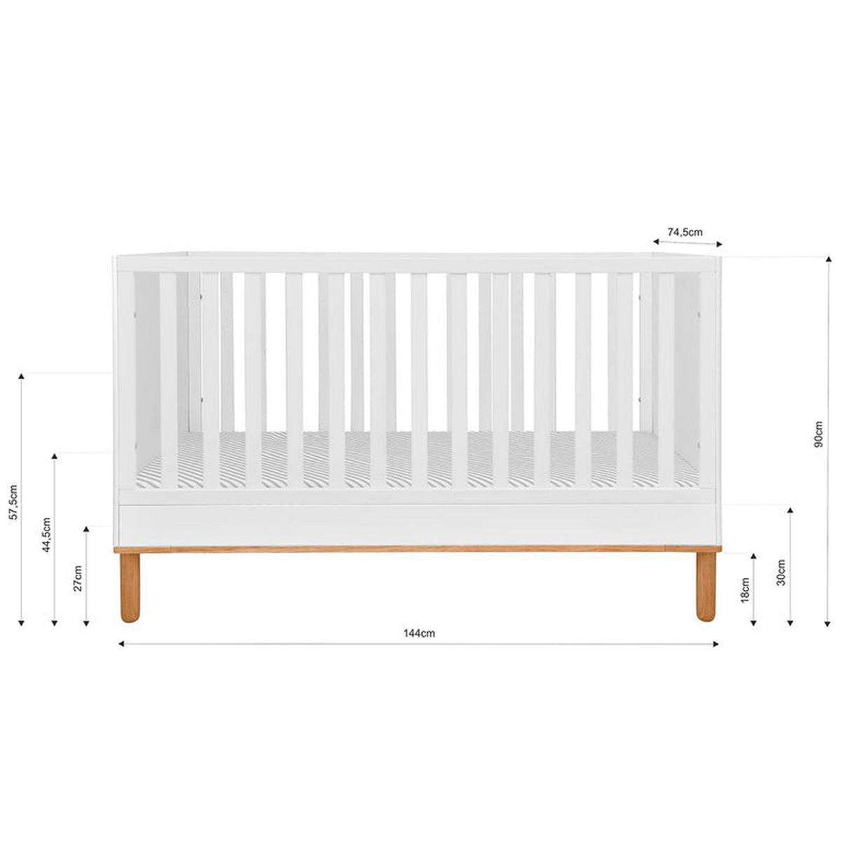 GITTERBETT 70/140 Weiß und Holz - Weiß, Holzwerkstoff (70/140cm) - Petits-meubles