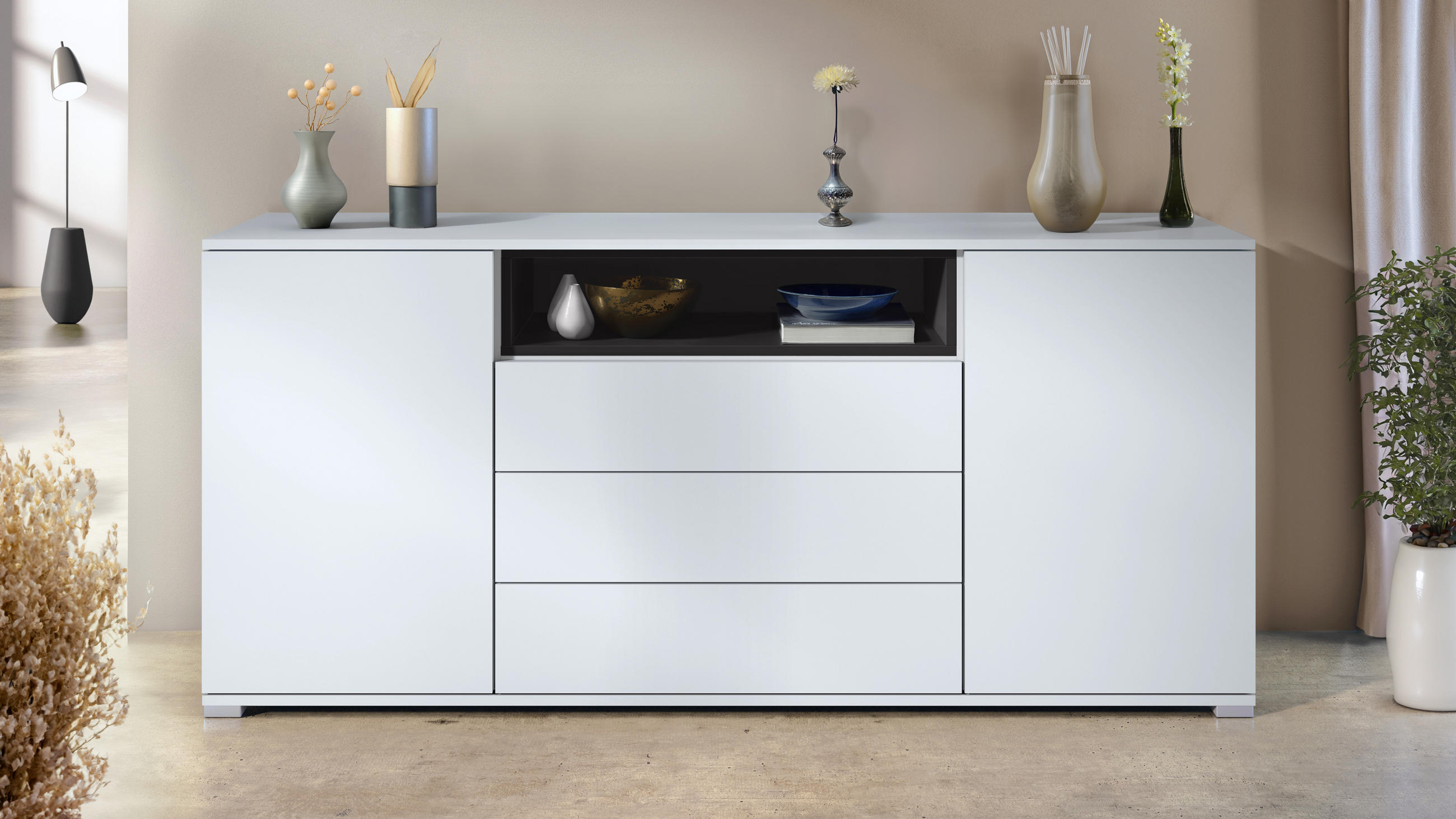 SIDEBOARD Skadu Schwarz matt - Schwarz, Holzwerkstoff (166.5/75.5/35cm) - Vladon