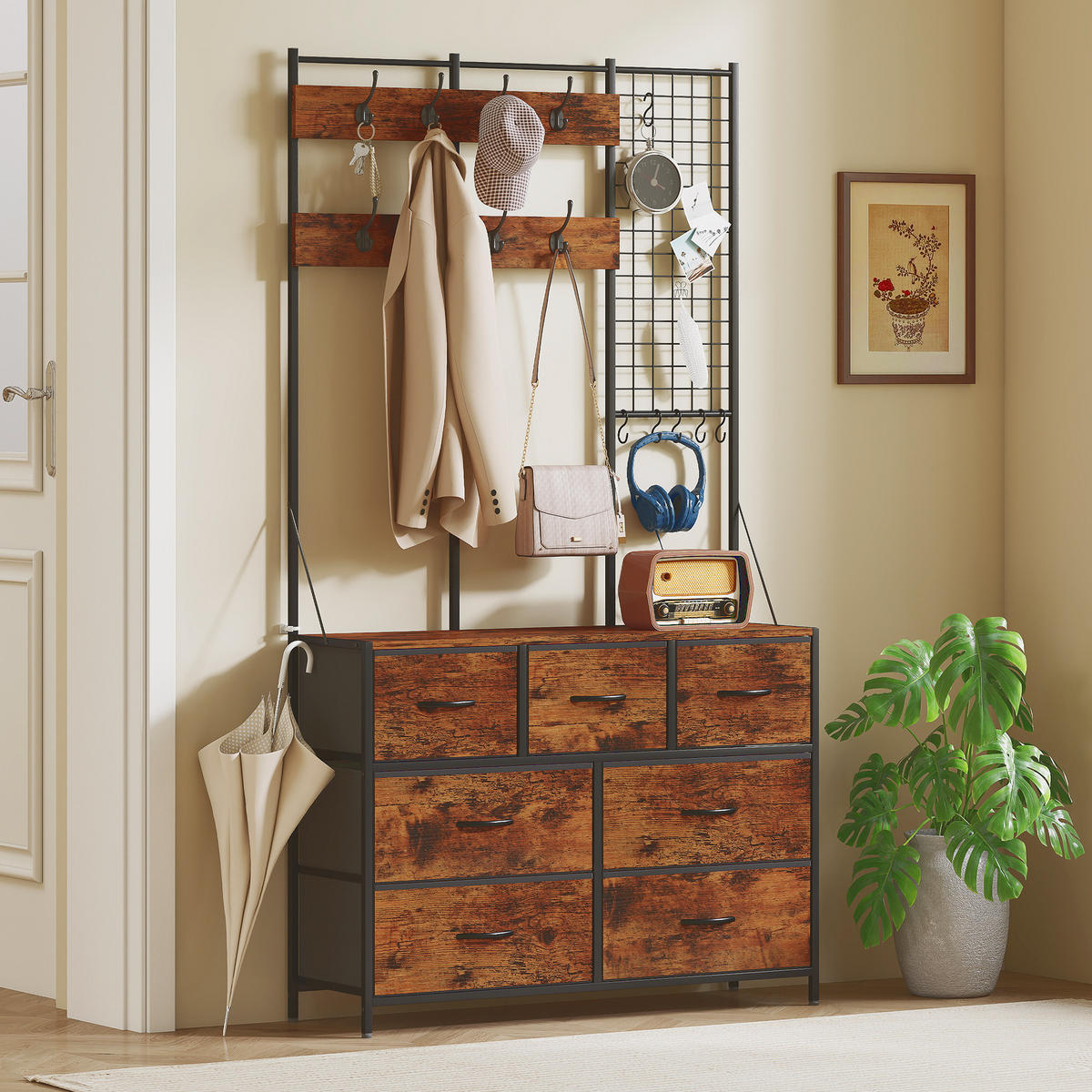 GARDEROBENSTÄNDER Spanplatte, Stahl Rustikal-Braun - Schwarz/Braun, Holzwerkstoff/Textil (30/183/100cm) - HOMCOM