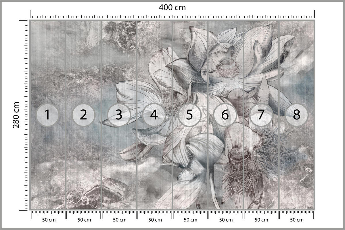 FOTOTAPETE für Wohnzimmer Wunderschöne Blume Betonwand Retro 400x280 - Grau, Papier (400/280cm) - Muralo