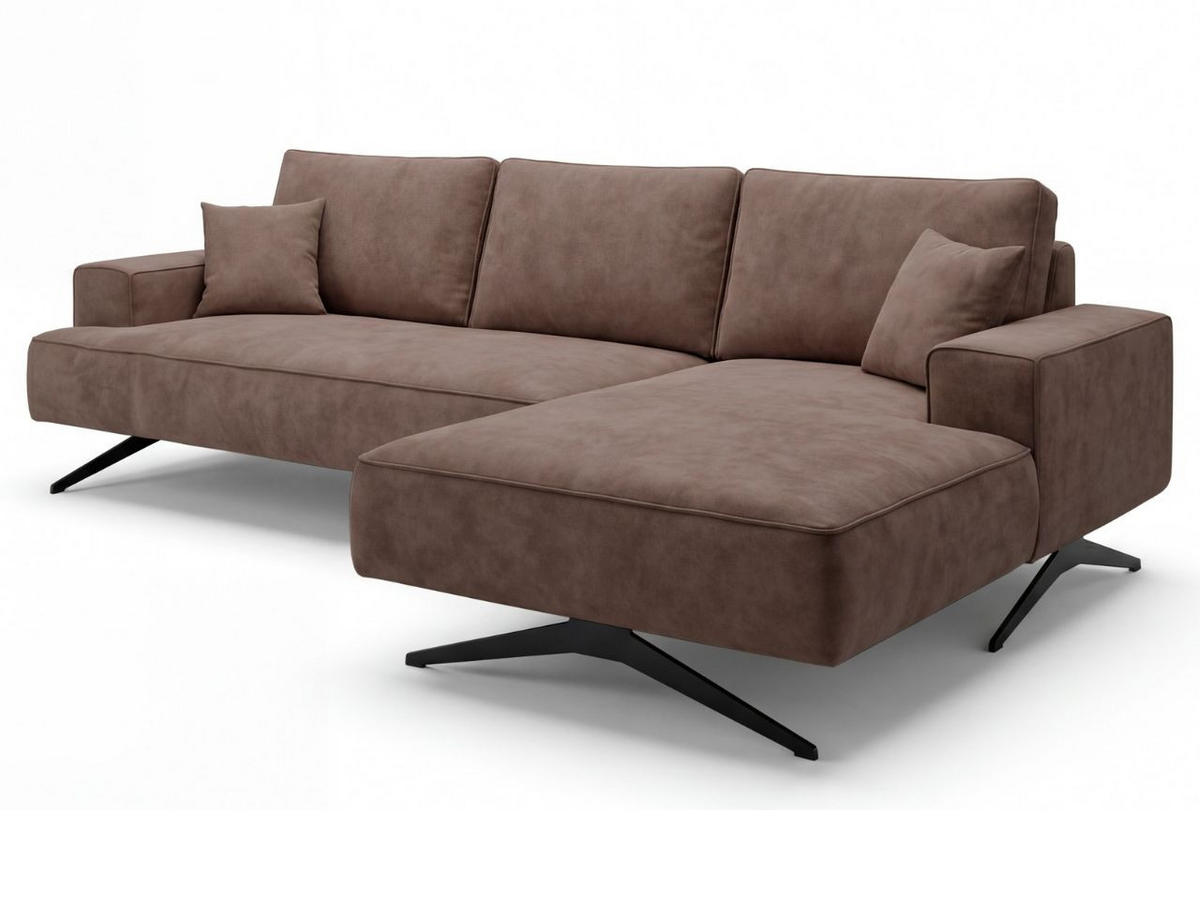 ECKSOFA Leto Braun Rechts - Schwarz/Braun, Holz/Textil (165/260cm) - Graingold