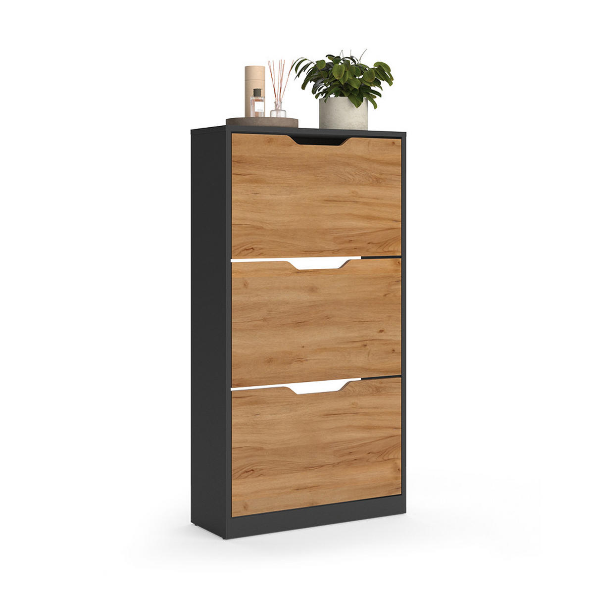 SCHUHKIPPER Luca, Anthrazit/Goldkraft Eiche, 59 x 111.5 cm mit 3 Kippfächern - Honigeiche/Anthrazit, Holzwerkstoff (59/111.5/22cm) - Vicco