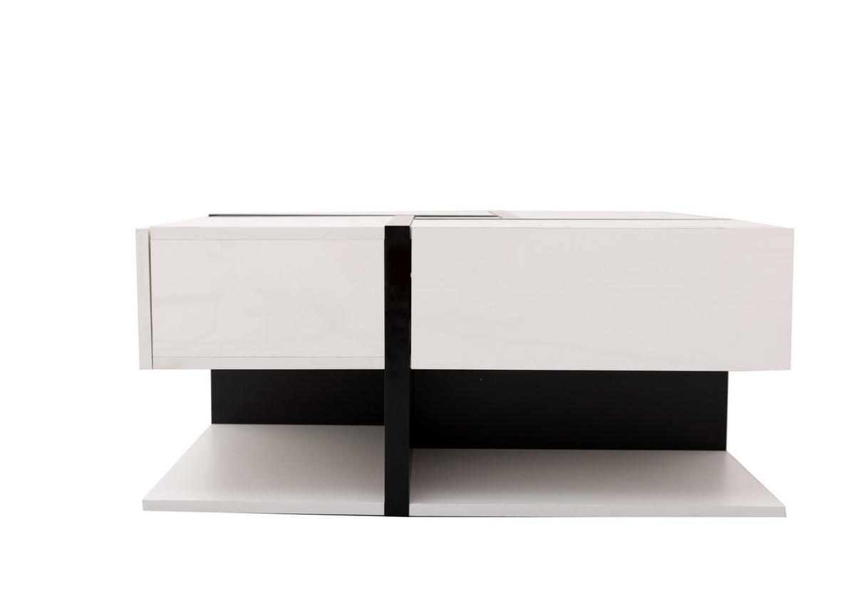 COUCHTISCH 78/78/36 cm hochglänzend mit 4 Schubladen und kreativem Design - Weiß, Holzwerkstoff (78/78/36cm) - OKWISH