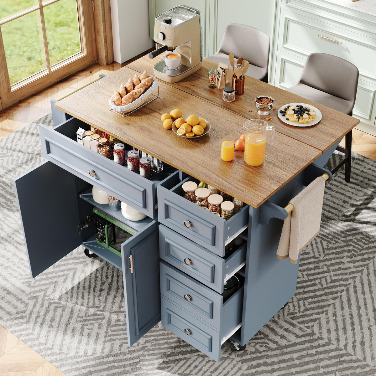 KÜCHENINSEL klappbar 110 cm Baby Blue - Blau, Holz (75/92/130cm) - Beauniv