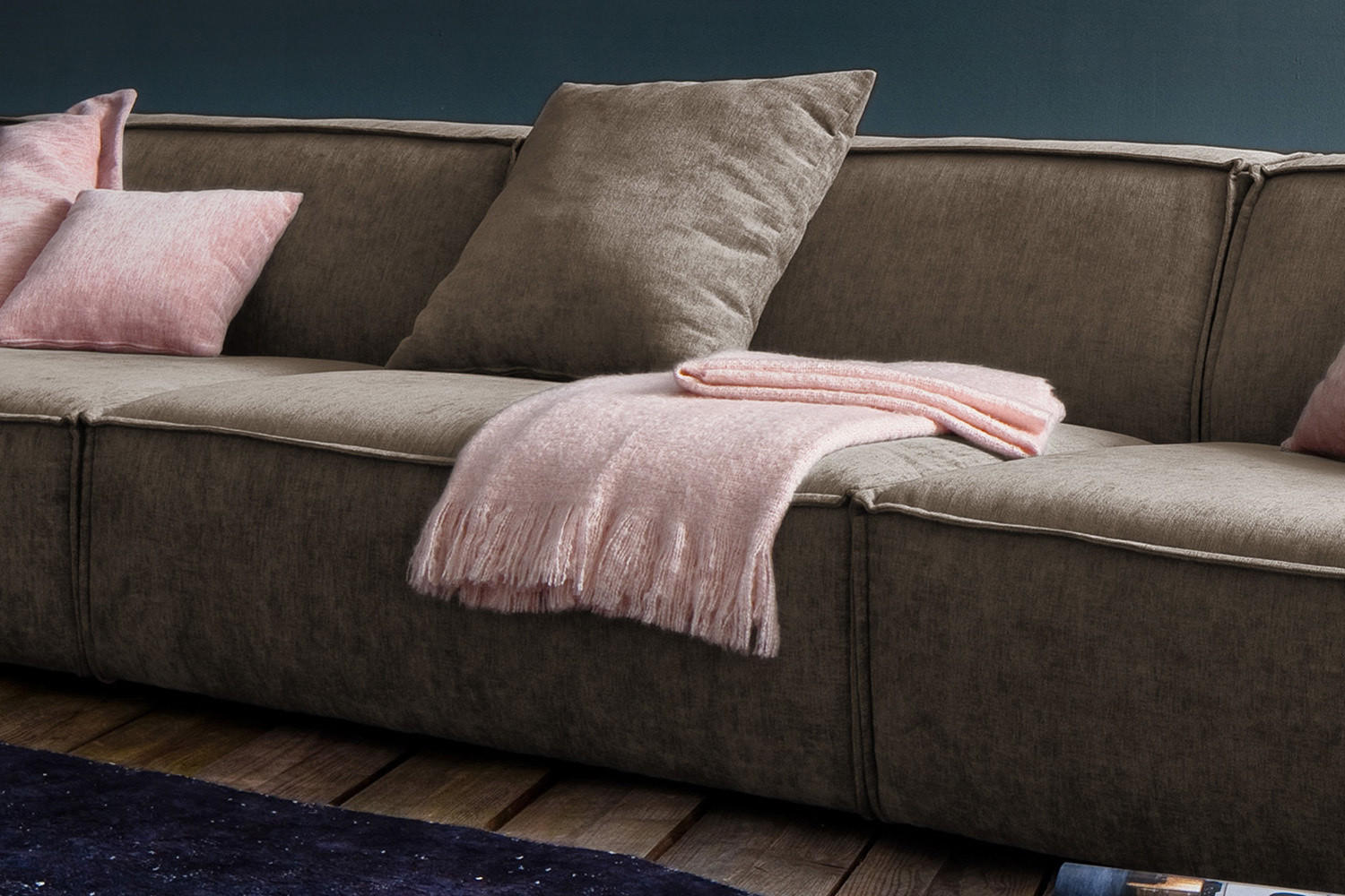 RIESENSOFA SAMU Braun Webstoff - Dunkelbraun/Schwarz, Textil (418/72/106cm) - KAWOLA