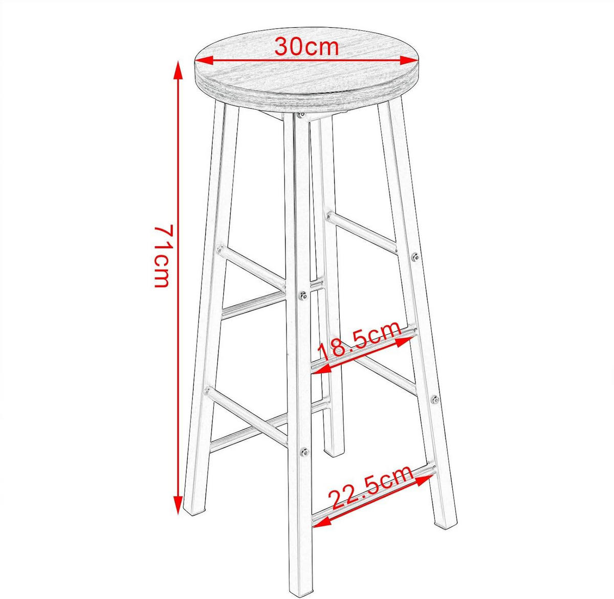 BARTISCH Set mit 2 Barhockern, aus Metall & Holz - Weiß, Holzwerkstoff/Metall (40/120/100cm) - Woltu