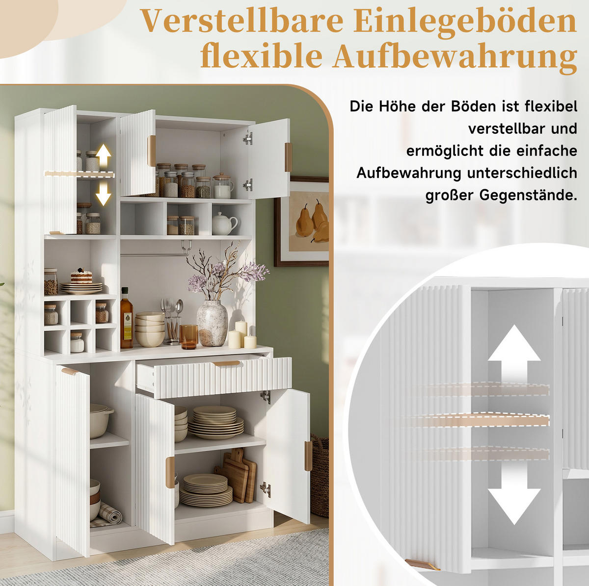 HOCHSCHRANK aus Spanplatte 100x40x175 cm Weiß mit Steckdosen, USB-Anschlüssen und Weinablage - Weiß, Holzwerkstoff (100/175/40cm) - IVMEU