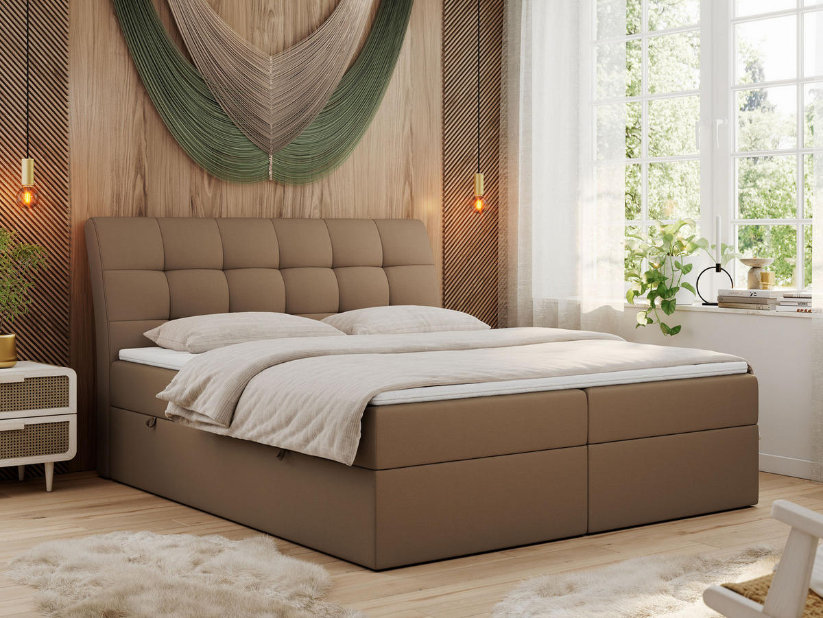 BOXBETT DIEGOS 160/200 Braun Kunstleder - H3 - Braun, Holz/Textil (160/200cm) - MKS