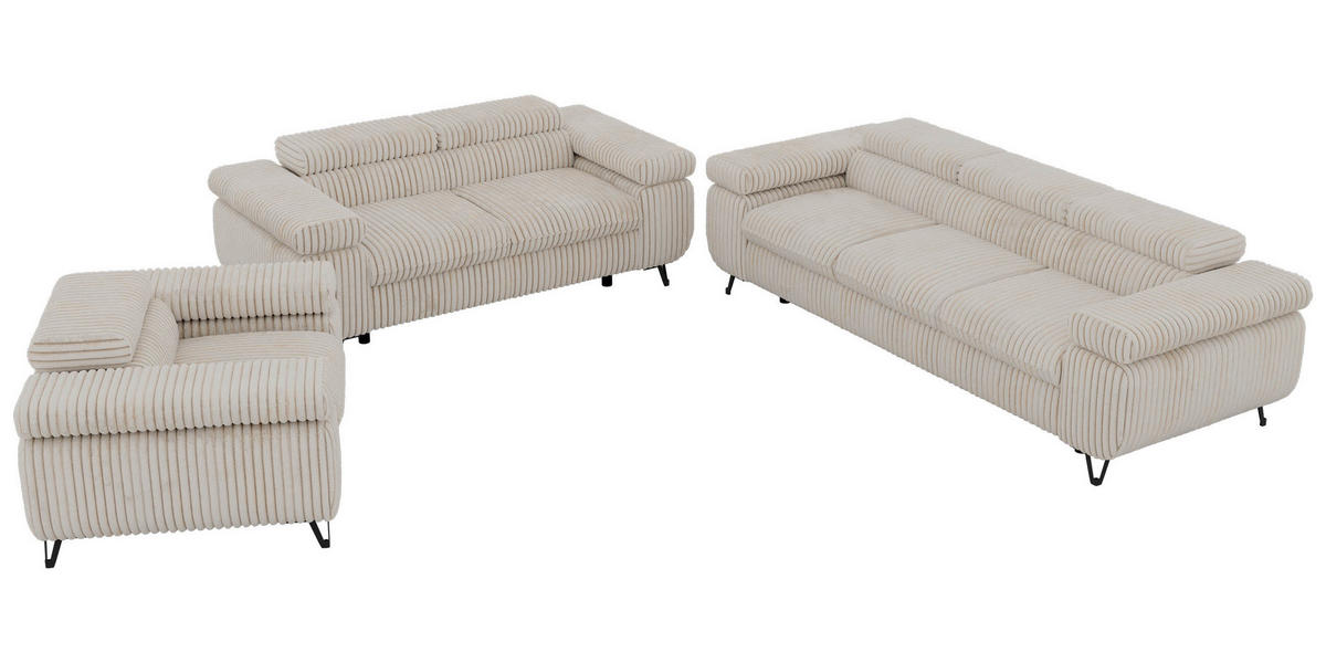 SEDACÍ SOUPRAVA PETER 1+2+3 - Béžová Manšestr - černá/krémová, kov/textil (262/76/99cm) - MKS