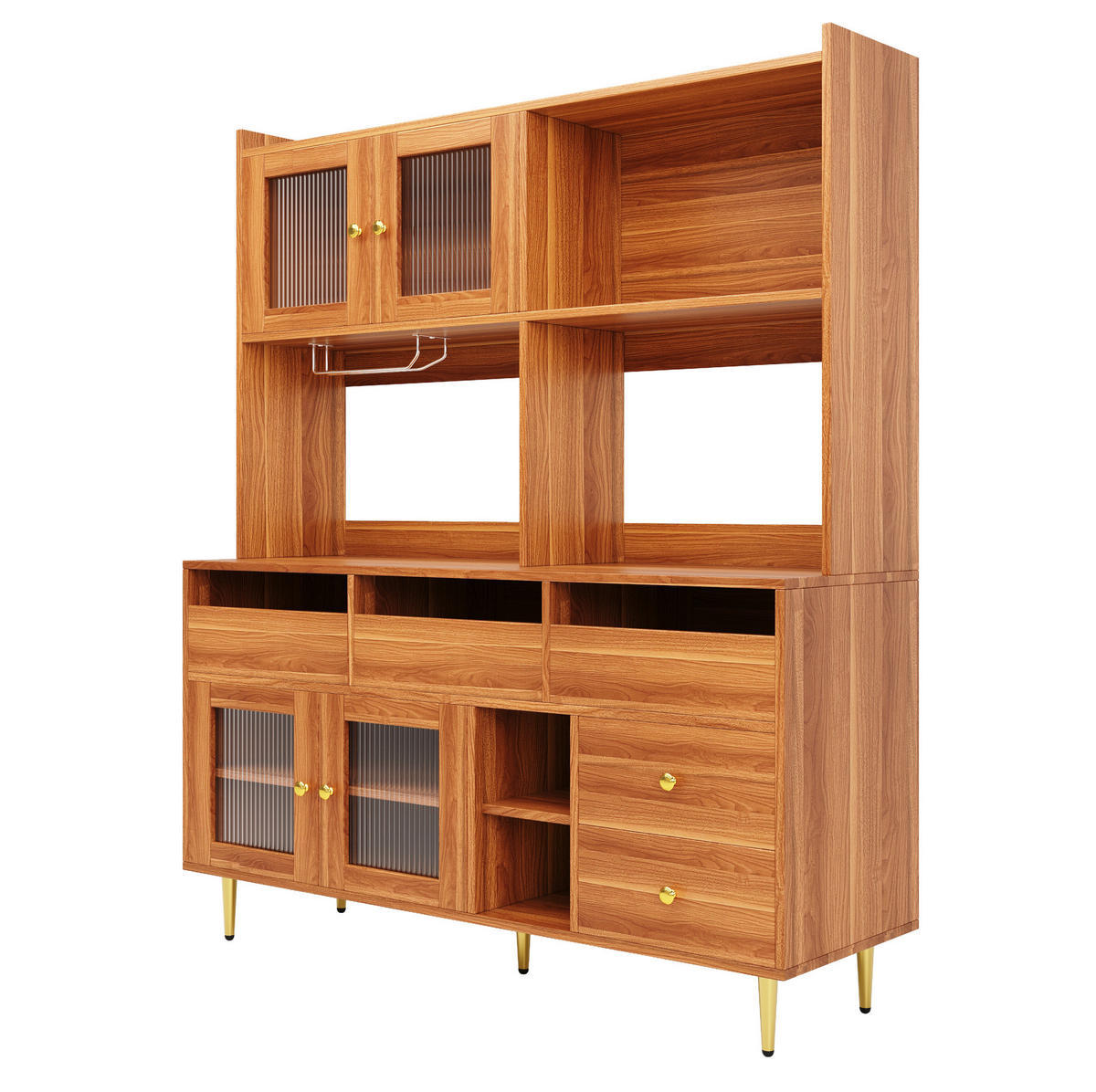 HOCHSCHRANK aus MDF in Walnussbraun mit Changhong-Glastür und Weinregal, 145/39/171 cm, Walnussbraun - Walnussfarben, Holzwerkstoff (39/171/145cm) - Redom
