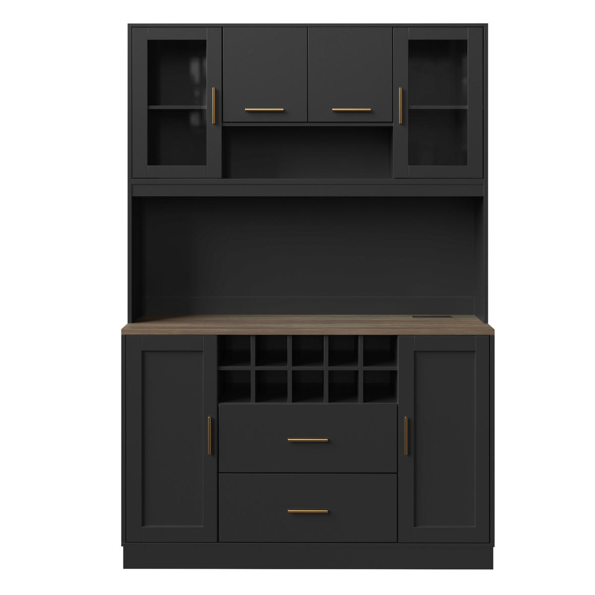 BUFFET DE-38395 120/36/180 cm mit LED-Beleuchtung und Steckdose Schwarz - Schwarz, Holzwerkstoff (120/180/36.3cm) - ComfortXL