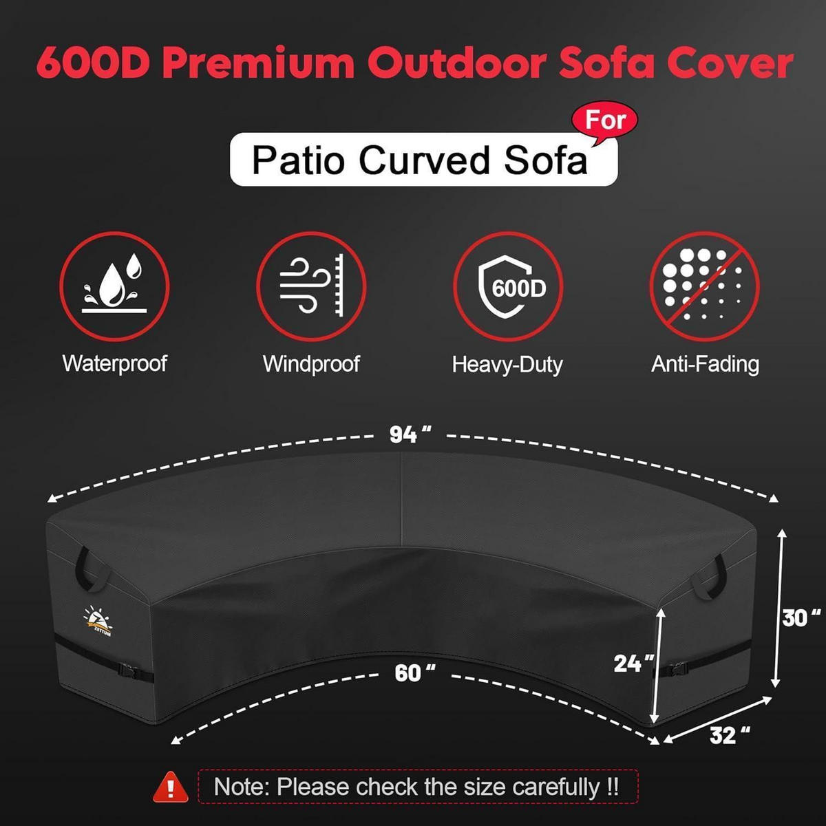 ABDECKUNG für Gartenmöbel Gebogenes Loungesofa 238/152 x 80 cm - Schwarz, Textil (10/10/10cm)