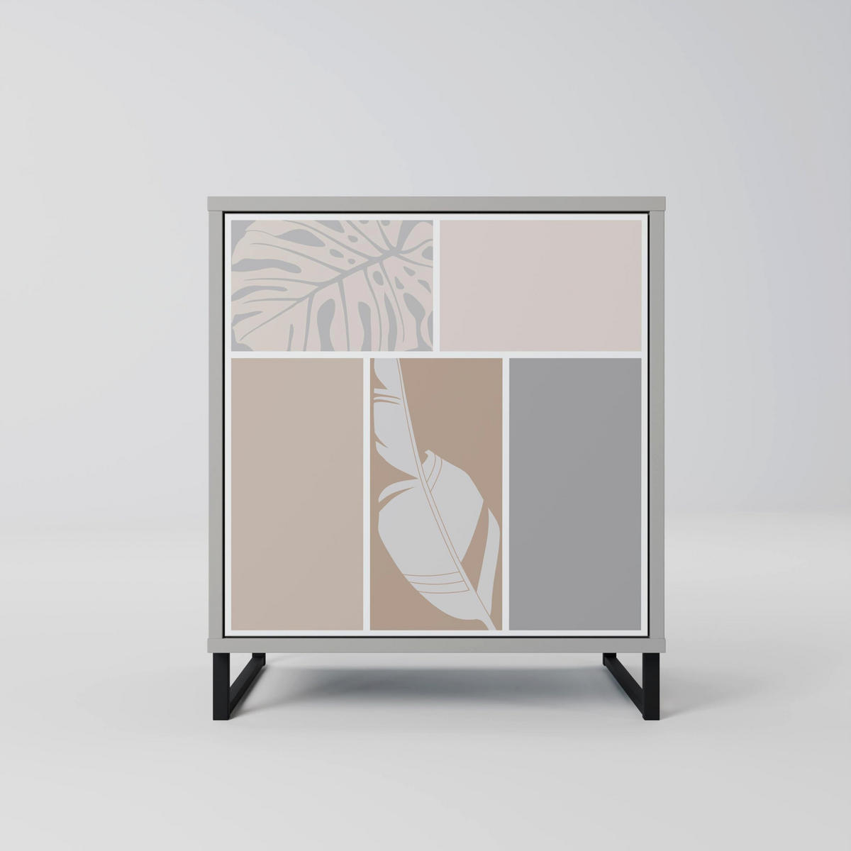 SIDEBOARD TROPICAL SHAPES, Grau, 57,5x42x70,5 cm, Schwarze Metall-Sternfüße - Multicolor/Schwarz, Holzwerkstoff/Metall (57.5/70.5/42cm) - SpaceRebels