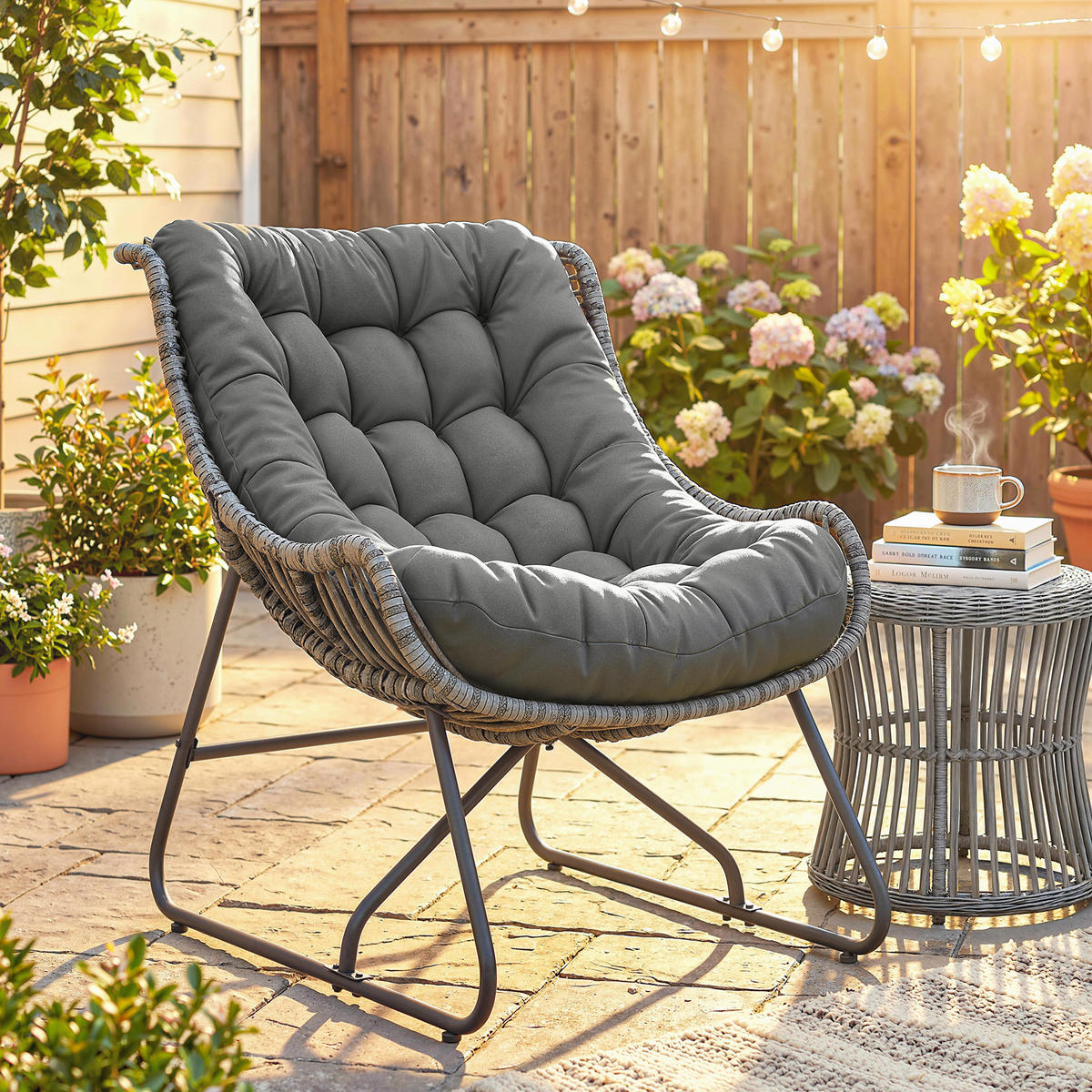 RATTANSESSEL Stahl PE-Rattan Dunkelgrau - Dunkelgrau, Textil/Metall (75/90/101cm) - Outsunny