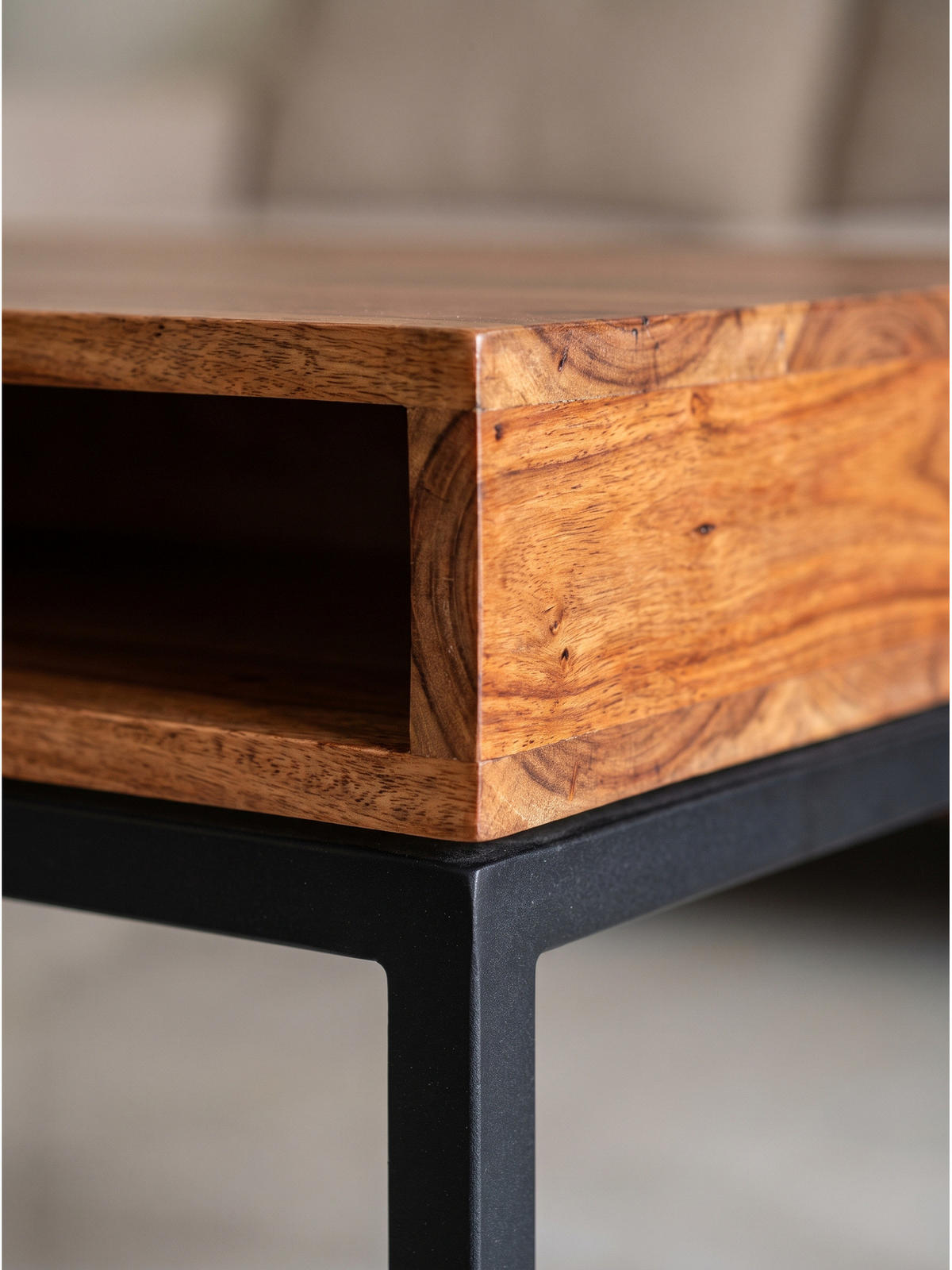 COUCHTISCH SAZAVA, Dunkles Massivholz-Schwarz, mit Stauraum, 60 x 60 x 40 cm - Schwarz/Braun, Holz/Metall (60/60/40cm) - KADIMA DESIGN