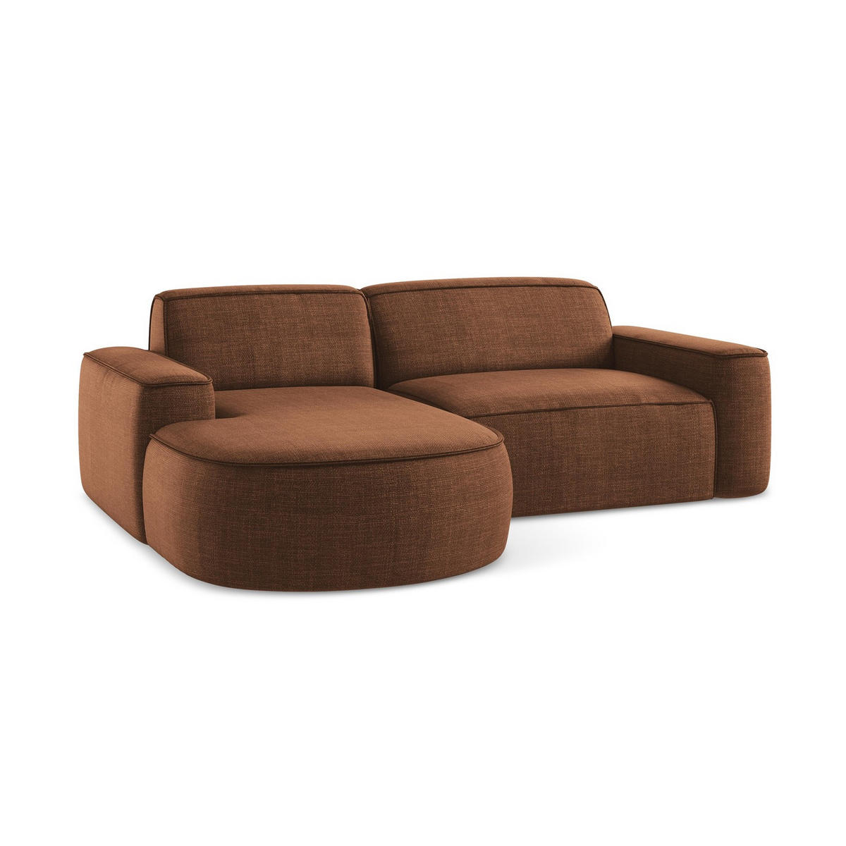 ECKSOFA Links Strukturstoff Orange - Terracotta/Schwarz, Holzwerkstoff/Kunststoff (224/166cm) - LaMiaSofa
