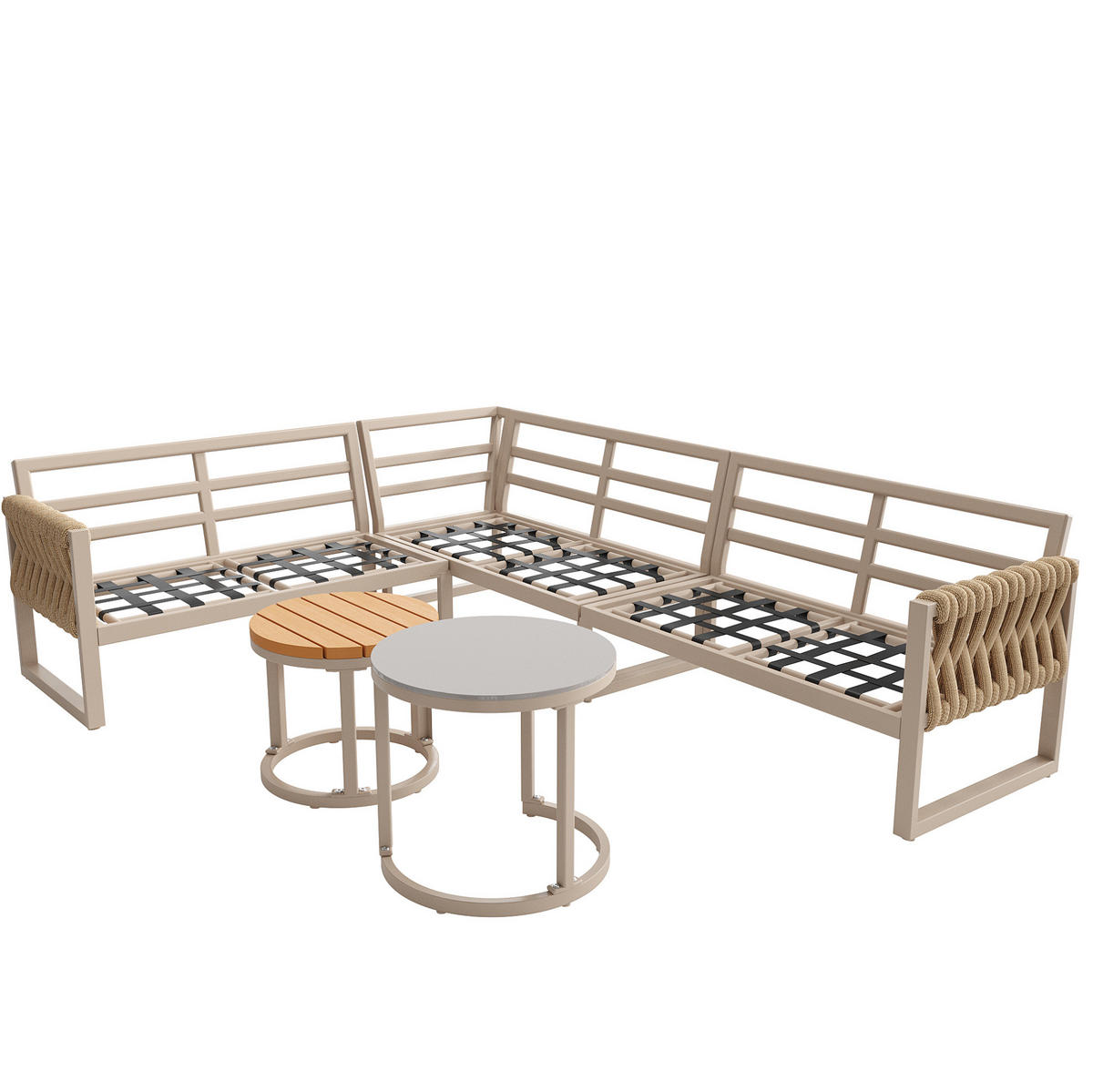 GARTENLOUNGE 123/68/86 cm mit modularer Kombination, verstellbaren Tischbeinen und waschbaren Kissen, Beige - Beige, Metall - Redom