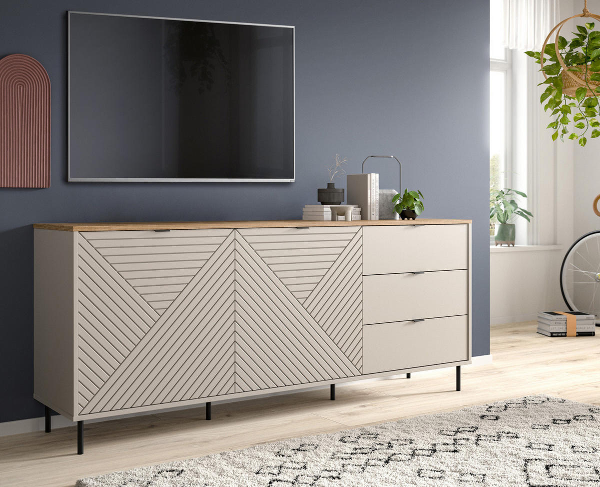 SIDEBOARD Kaschmir, Evoke Eiche 184 x 95 cm, Kommode mit viel Stauraum - Kaschmir/Eichefarben, Holzwerkstoff/Metall (184/75/40cm) - Inn.Furn