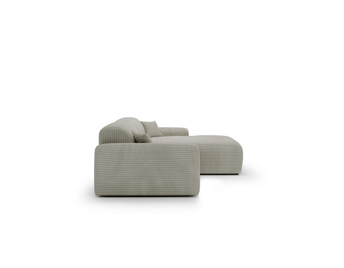 ECKSOFA mit Longchair - Cord - Silberfarben/Schwarz, Kunststoff/Textil (284/178cm) - home24