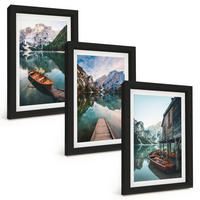 BILDER SET 3er Set - 20x30 cm Schwarzer Rahmen - See, Berge, Boote, Ferienhaus - Schwarz, Kunststoff (20/30cm) - TULUP