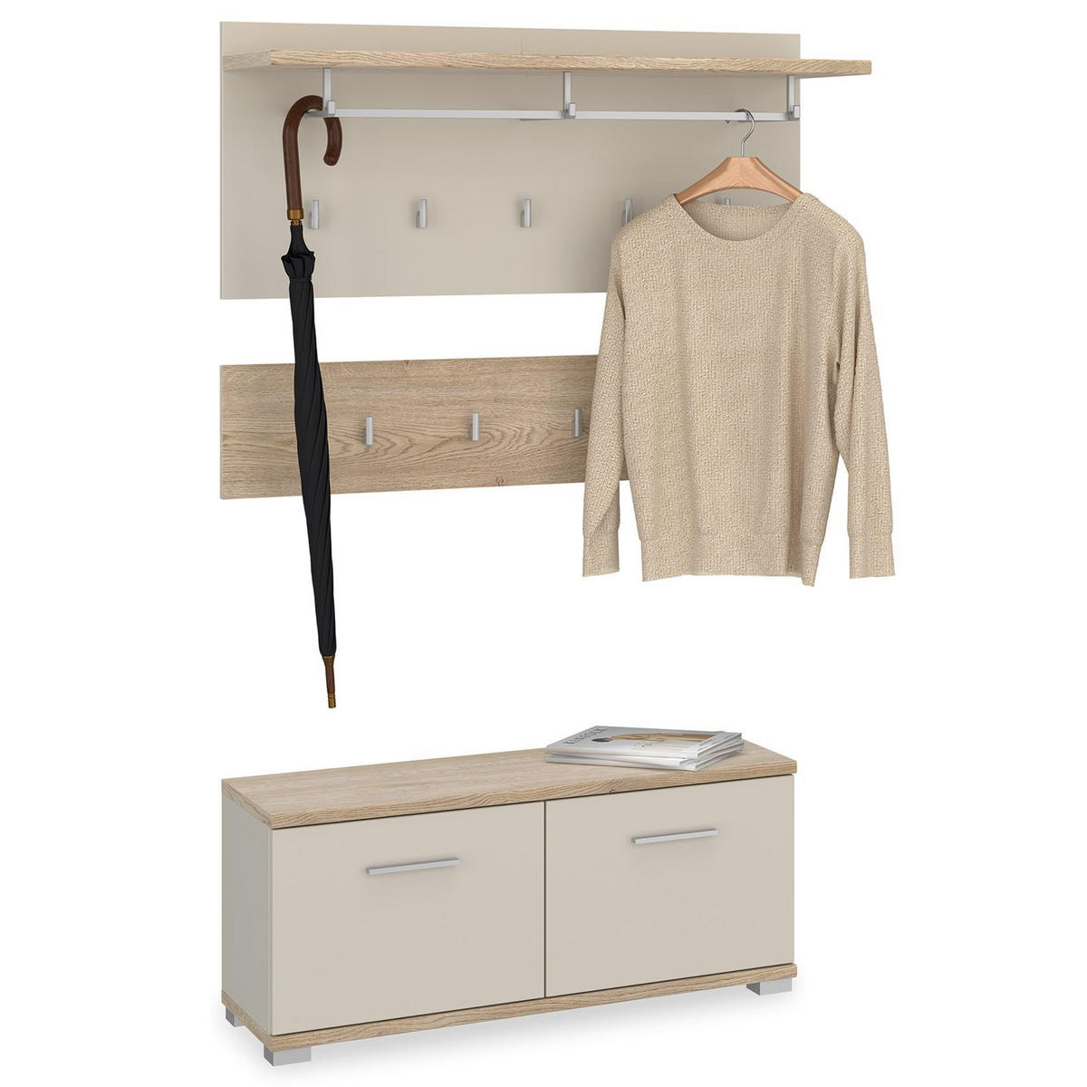 GARDEROBENSET BILBAO - Kaschmir/Sonoma Eiche, Holzwerkstoff (90/60/34cm) - IDIMEX