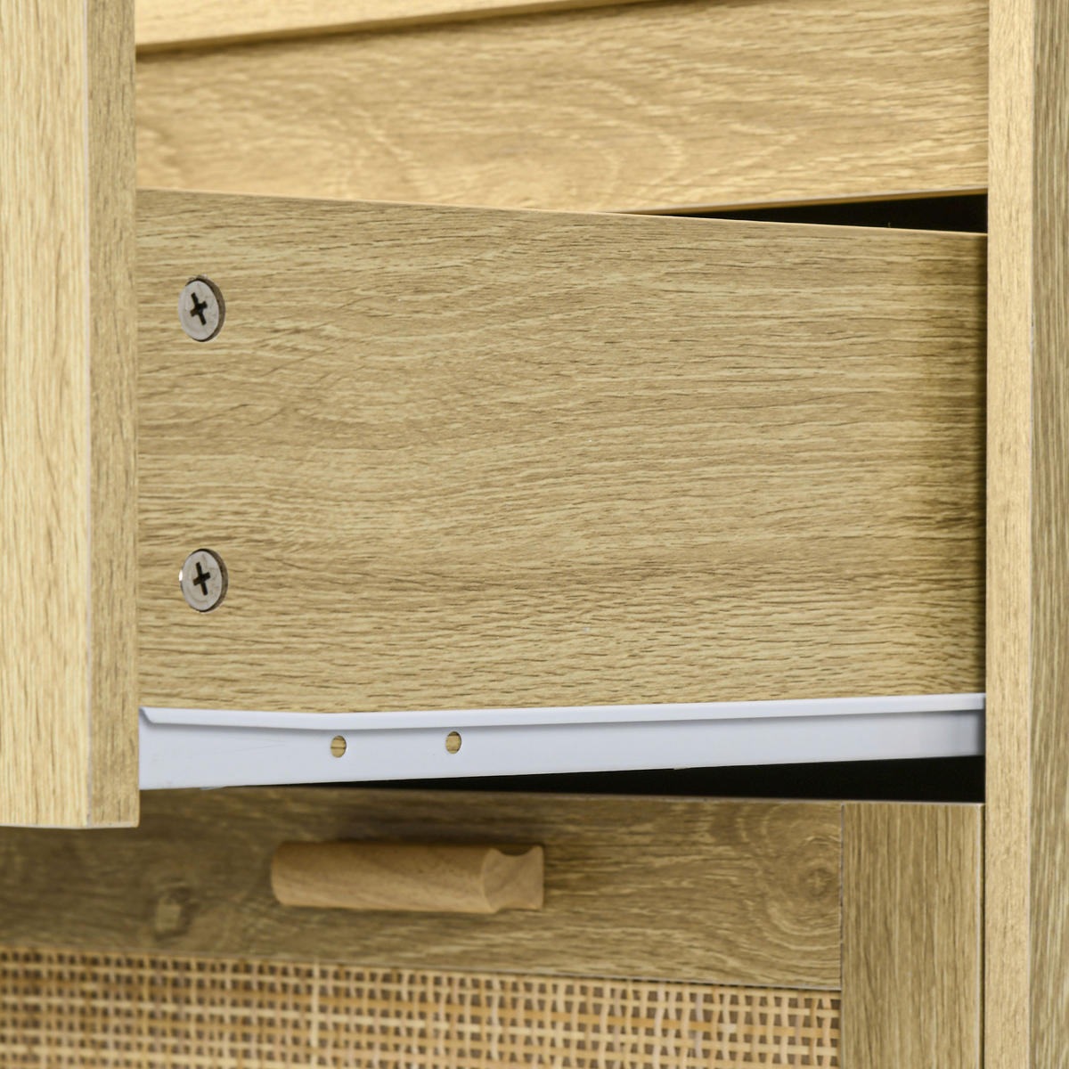 KOMOODE DE-12836 4 Schubladen mit Rattan Hellholz - Naturfarben, Holzwerkstoff (90/108.5/45cm) - ComfortXL