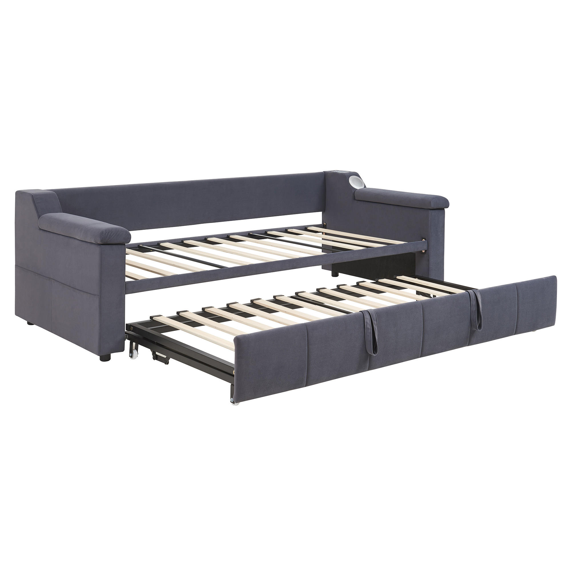 AUSZIEHBETT 90/180/190 cm DE-02015, in Dunkelgrau, mit Bluetooth-Stereo und Ablagefächern - Dunkelgrau, Metall (90/190cm) - ComfortXL