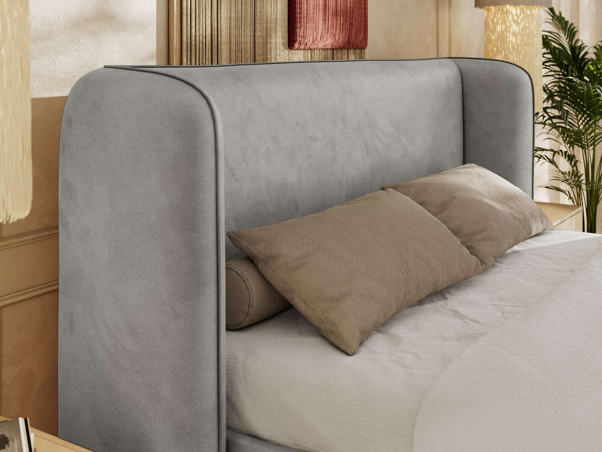 POLSTERBETT EMORA CLASSIC 180/200 - Hellgrau Velvet - Schaum-Matratze - Hellgrau, Textil (180/200cm) - MKS