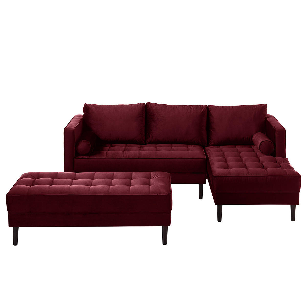 ECKSOFA - Samt - Dunkelbraun/Weinrot, Birkenholz/Textil (201/155cm) - home24